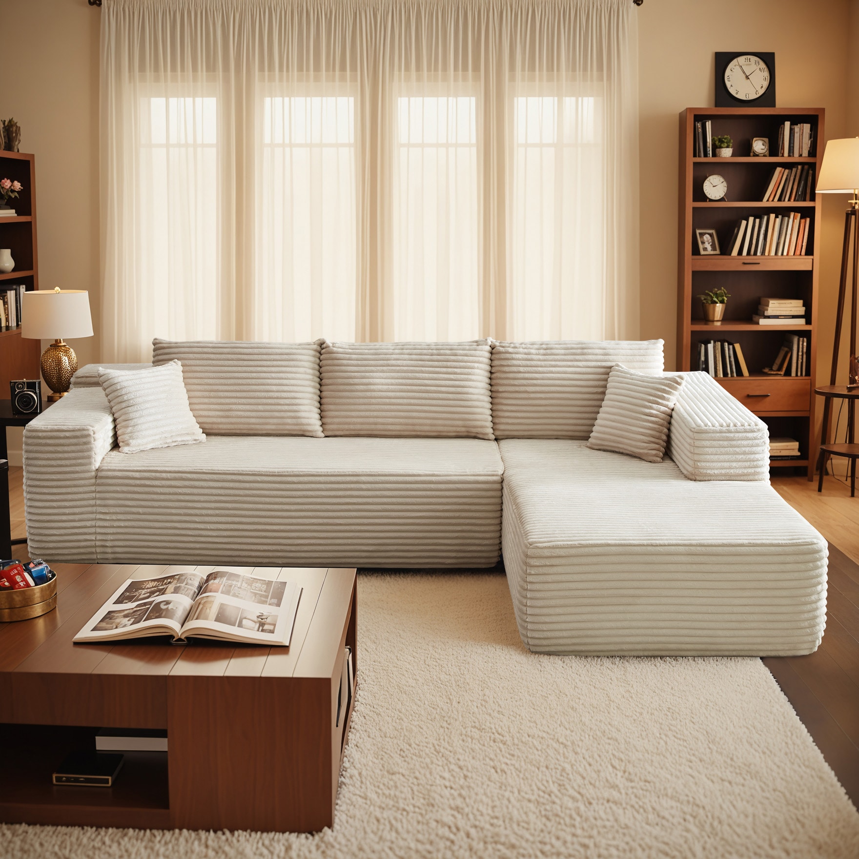 weaxty HMB2V240R Silvia 103.55-Inches Modern Beige Plush Sectional