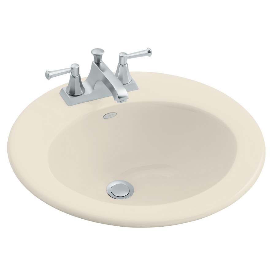 KOHLER 2917-4-47 Radiant Almond Cast Iron Drop-In Round Bathroom Sink (19-in x 19-in)