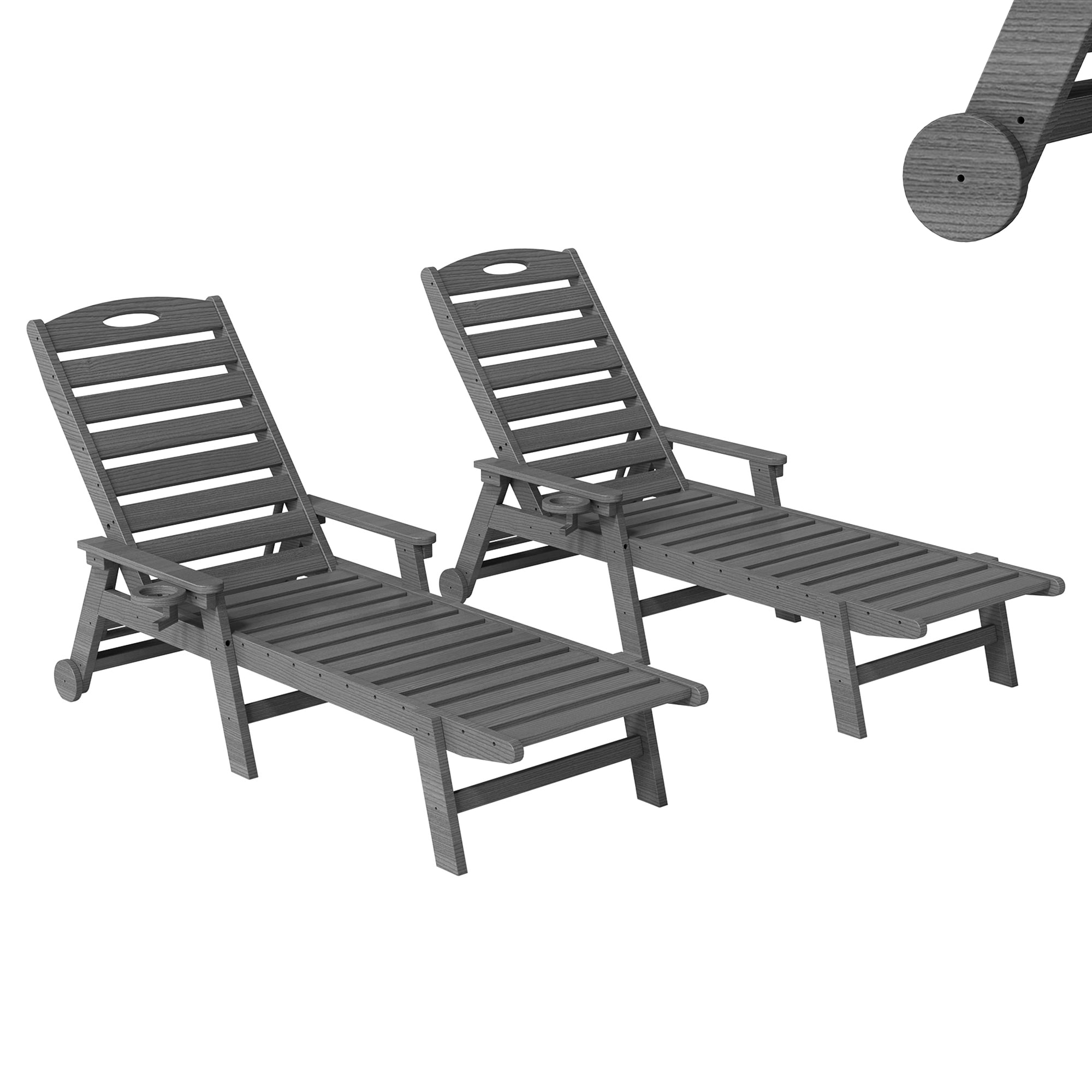 Topcraft Grey Set of 2 Grey HDPE Frame Stationary Chaise Lounge Chair with Gray Slat Seat