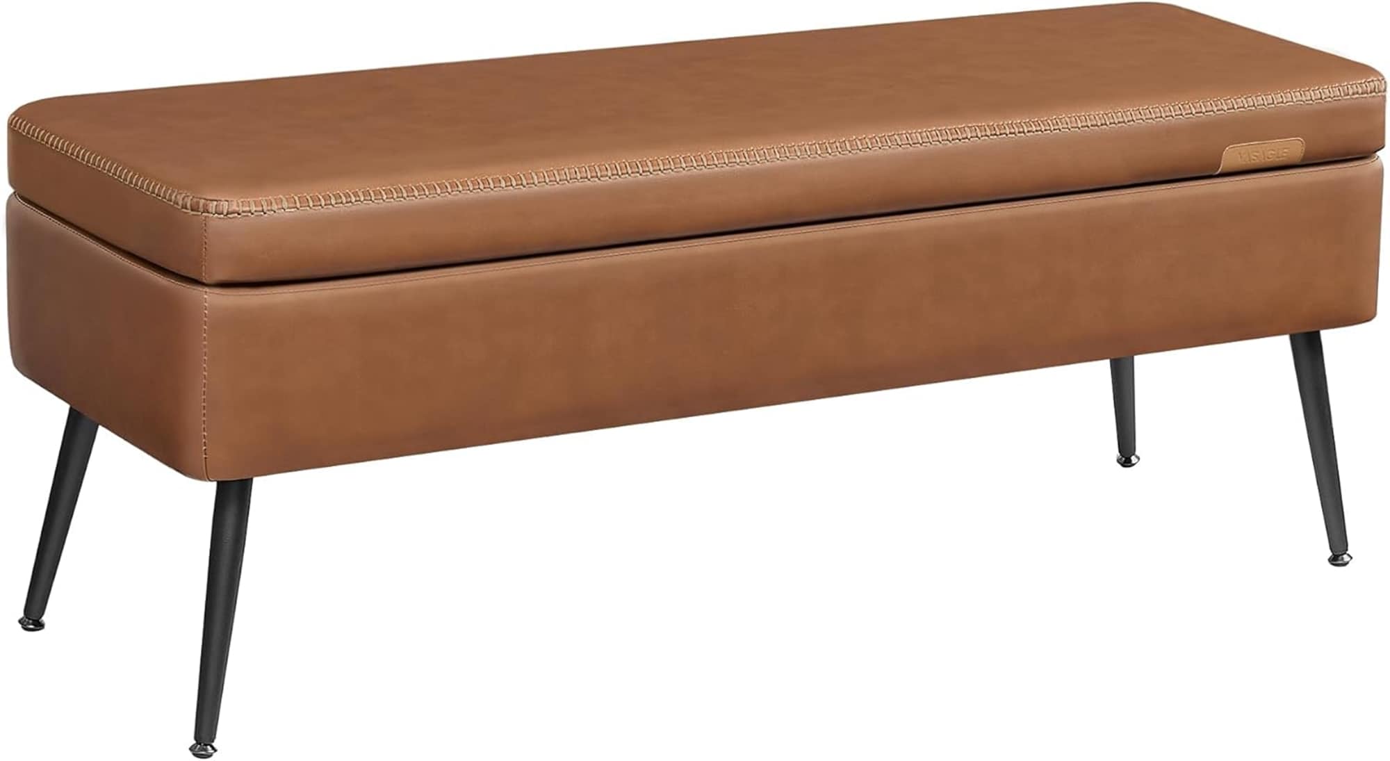 SONGMICS HOME LOM074K01 Collection Storage Ottoman Bench – Caramel Brown Synthetic Leather with Stitching