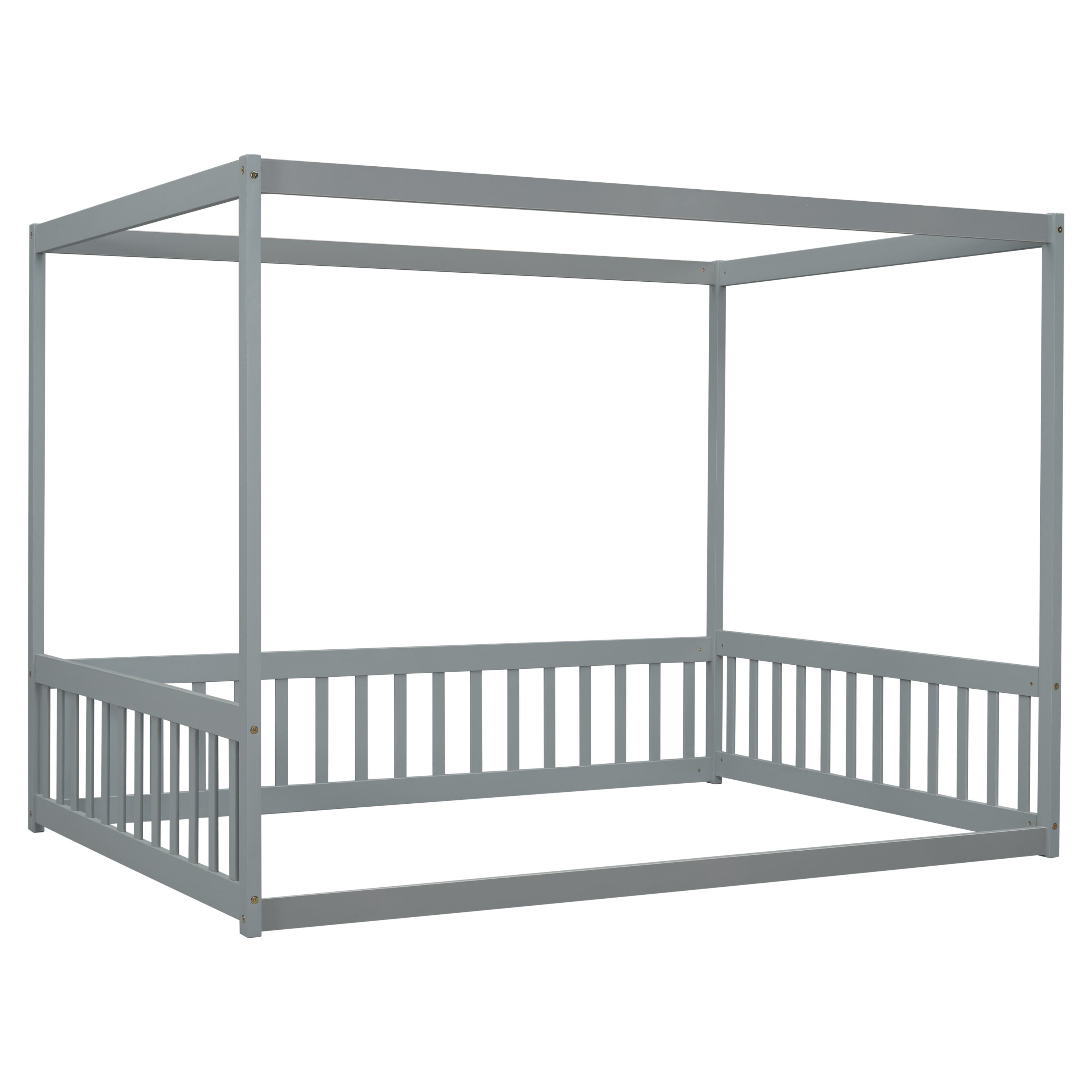 Bayfeve BF-143281-IN Canopy Bed Frame Gray Full Wood Canopy Bed