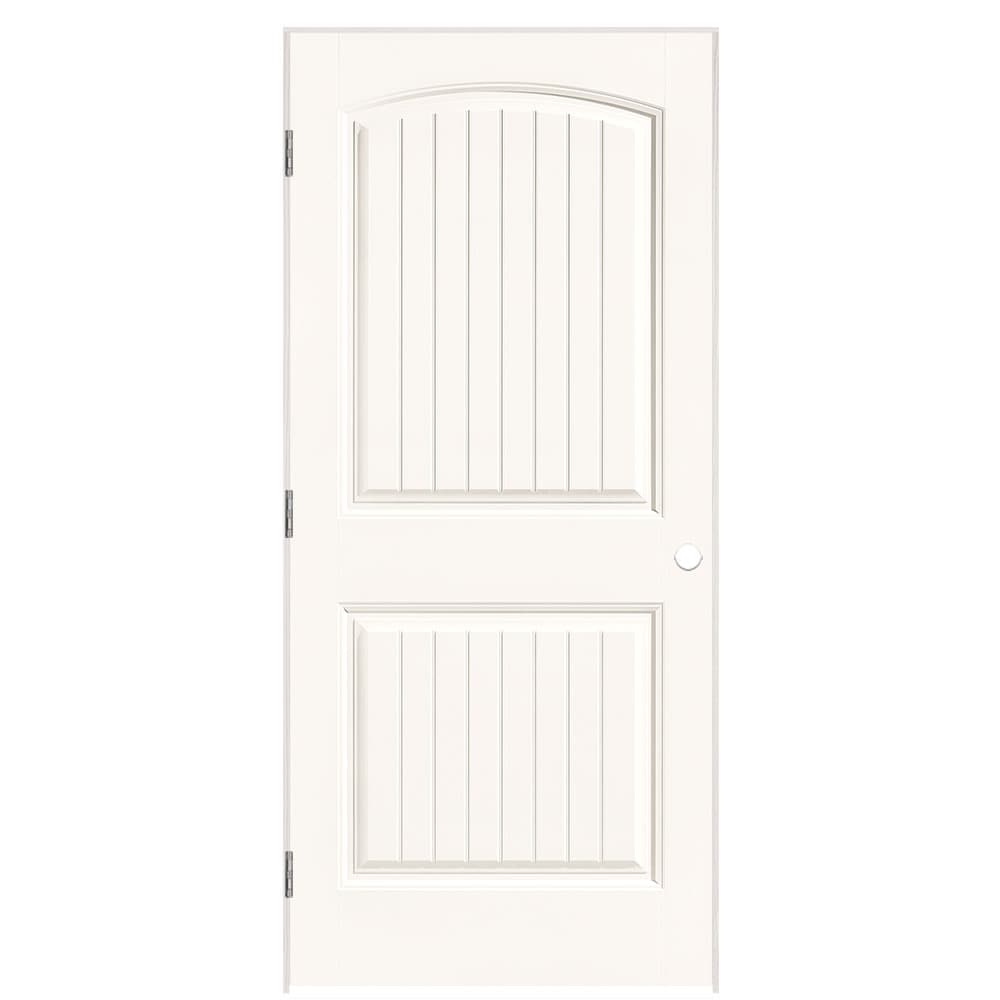 Masonite 1443724 36-in x 80-in Snowstorm Solid core 2-panel round top plank Right hand Smooth Prefinished Molded composite Flat Jamb Single Prehung Interior Door
