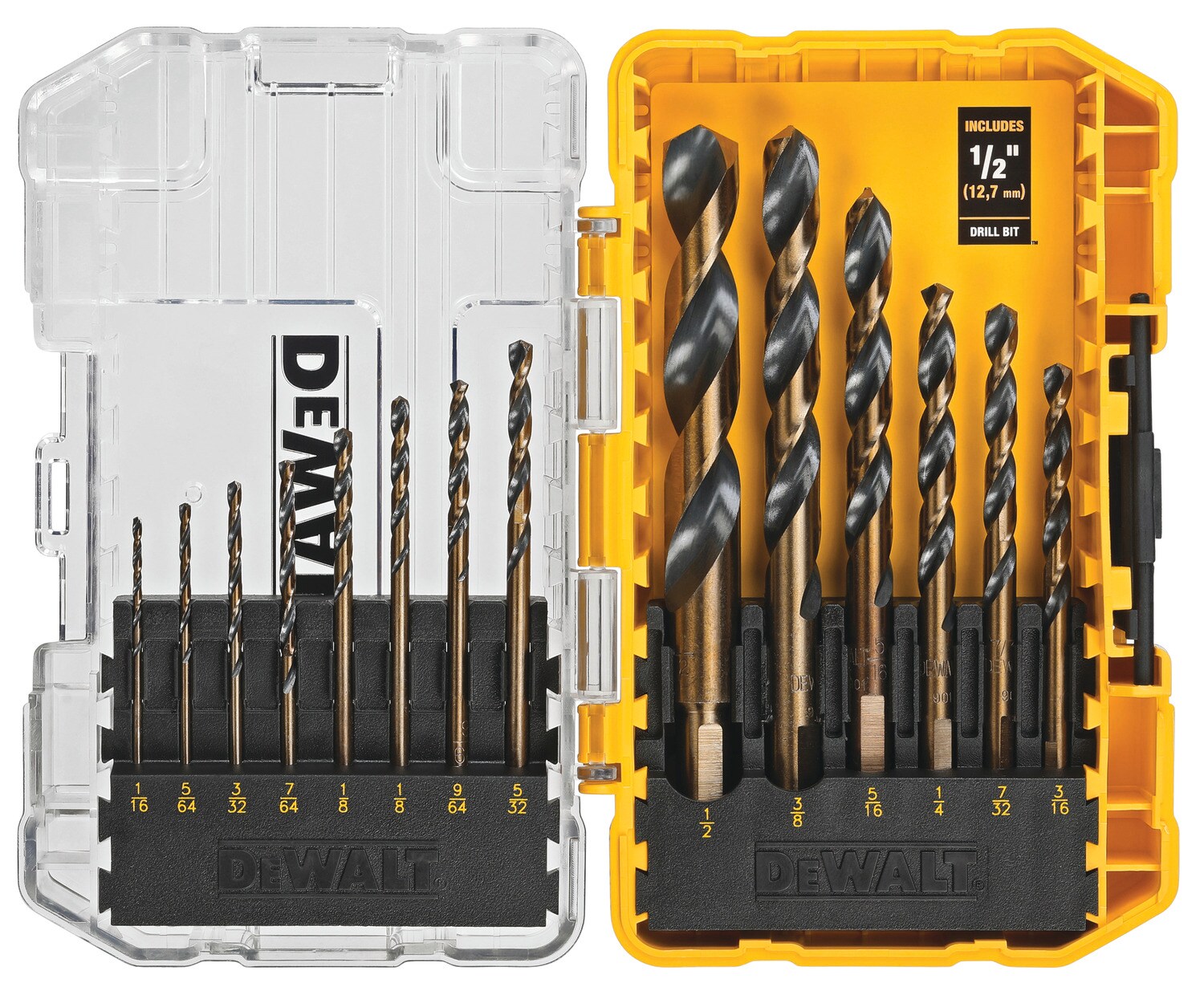 DEWALT 14-Piece Assorted Black and Gold Coated HSS Jobber Length Twist Drill Bit Set