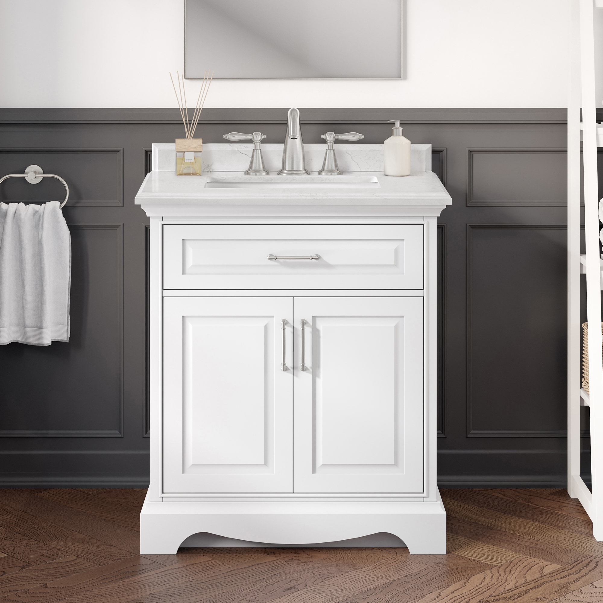 allen + roth RUTHERFURD 30W Rutherfurd 30-in Swan White Undermount Single Sink Bathroom Vanity with White Engineered Stone Top