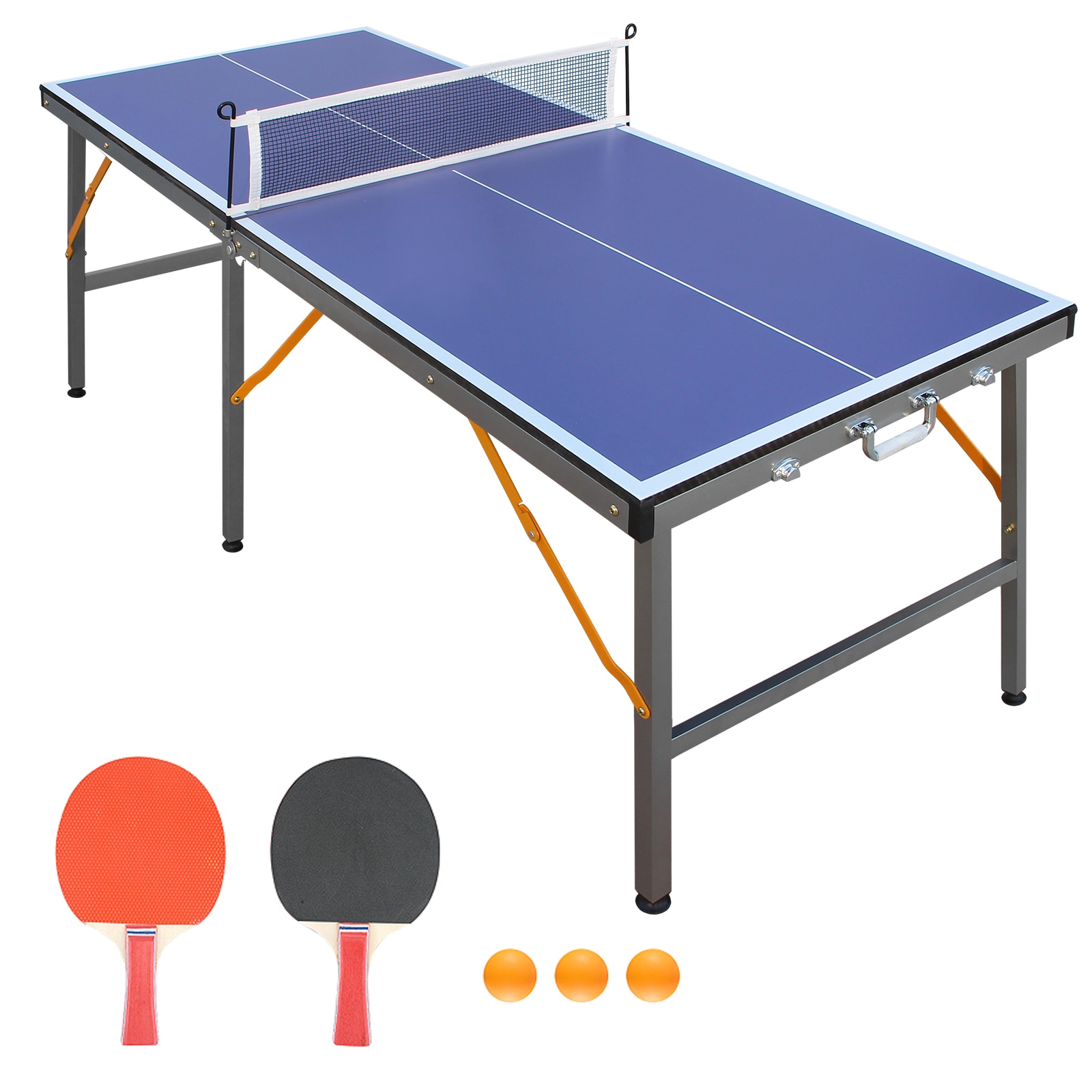 Tatayosi JL-8P272363 5ft Mid-Size Table Tennis Table Foldable Portable Ping Pong Table Set for Indoor Games with Net 2 Table Tennis Paddles and 3 Balls