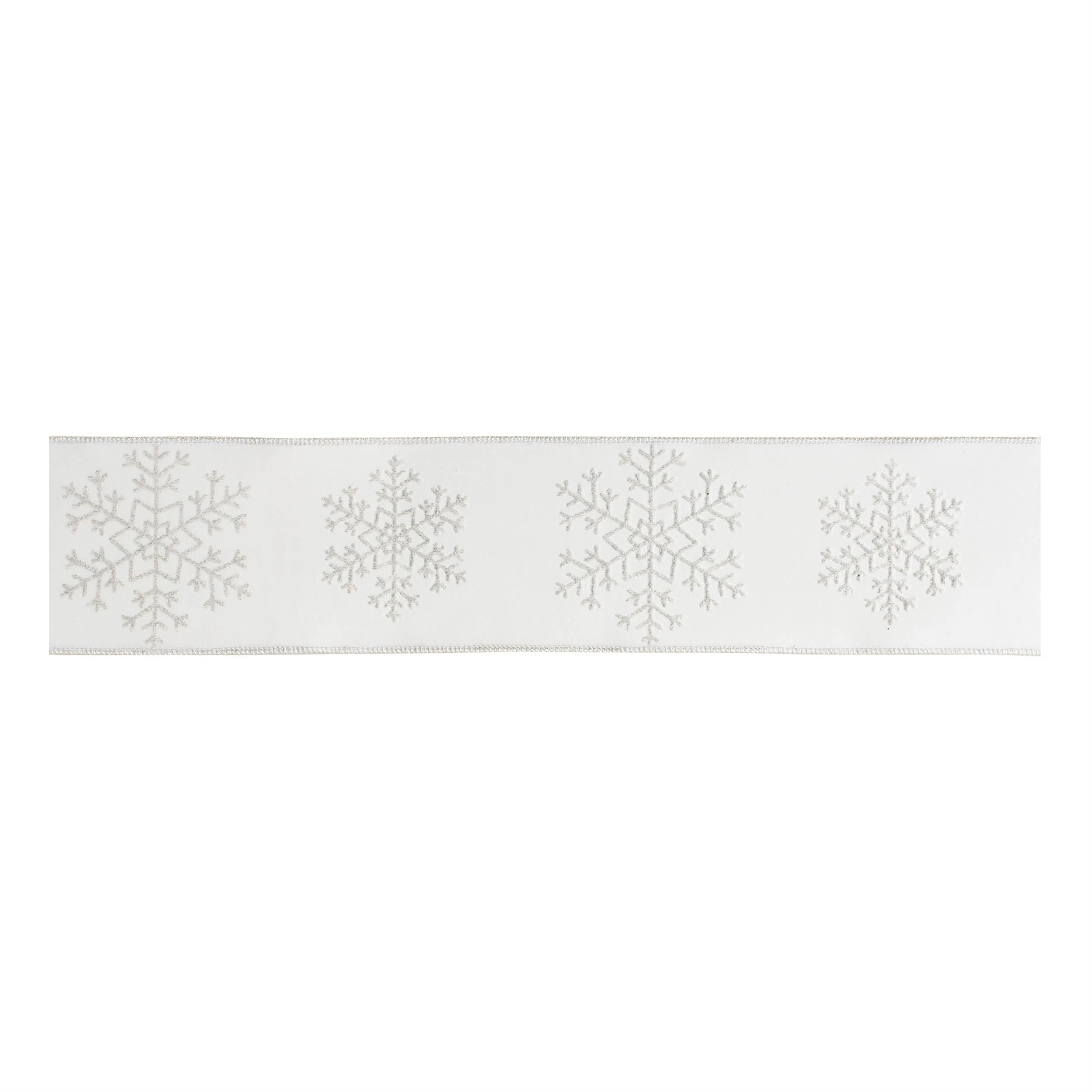 Melrose International - Glitter Snowflake Wired Ribbon 4 in x 5 Yds.
