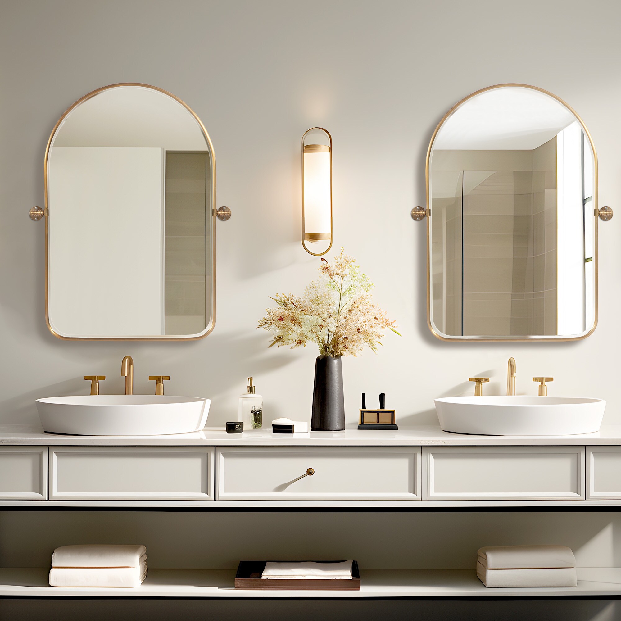 Dovelina LS-23091917 24-Inches x 36-Inches Framed Arch Bathroom Vanity Mirror ( Gold )