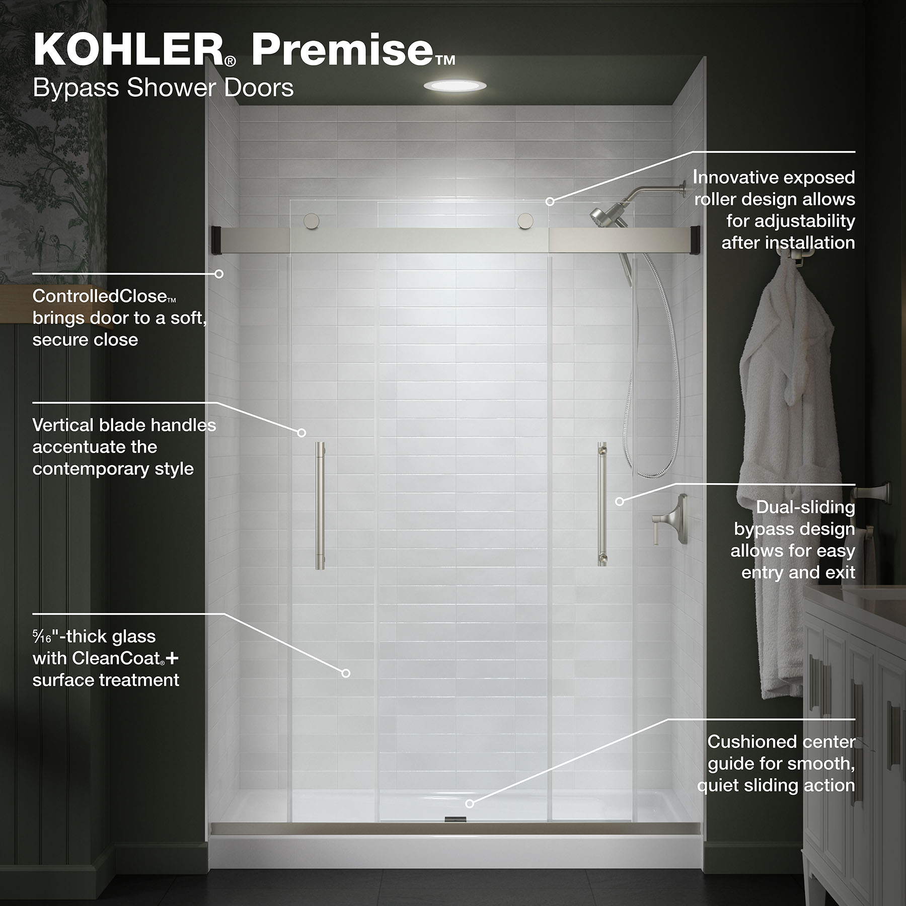 KOHLER Premise Anodized Brushed Nickel 56-in to 60-in W x 75.75-in H ...