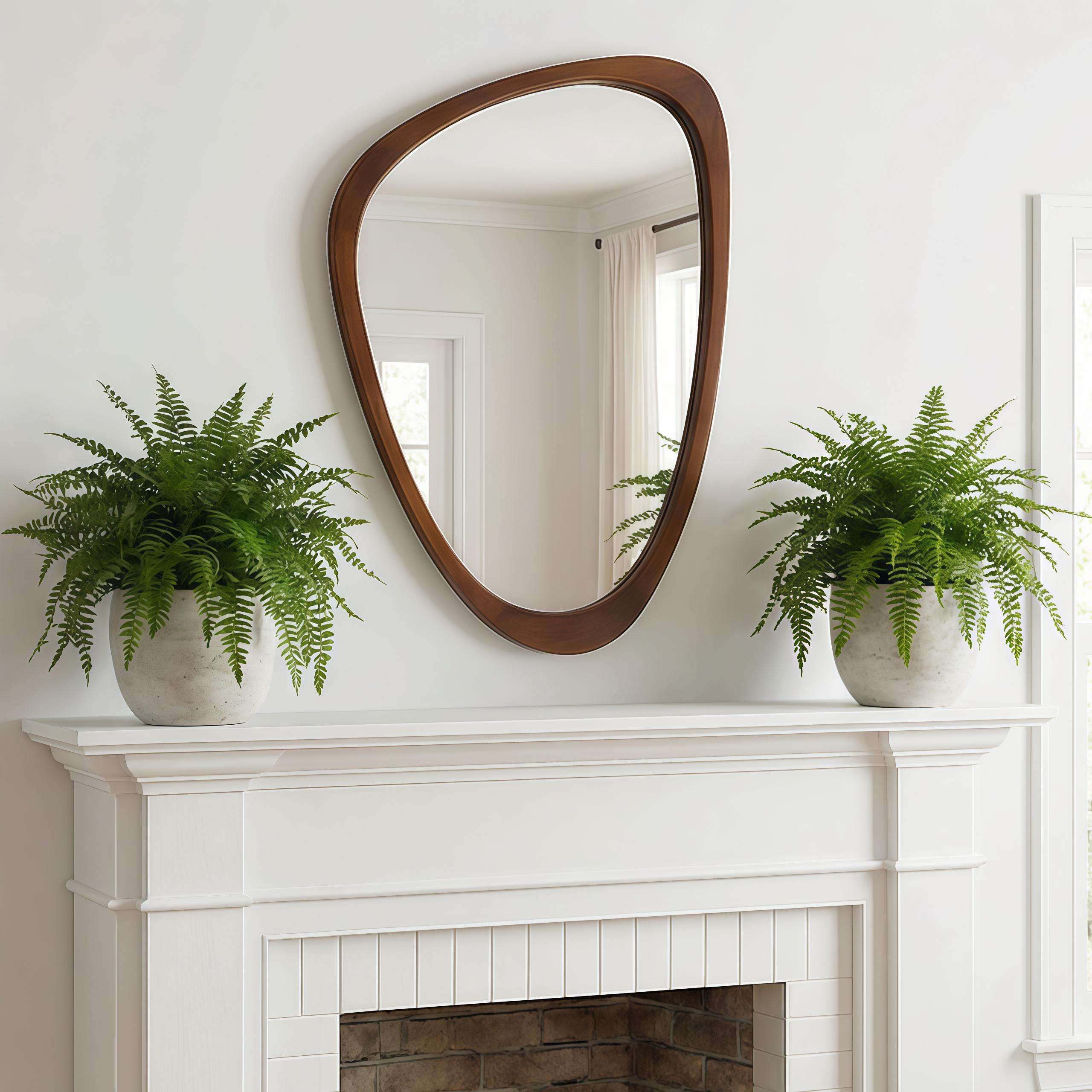 Bayfeve 20-in W x 30-in H Irregular Dark Walnut Framed Wall Mirror