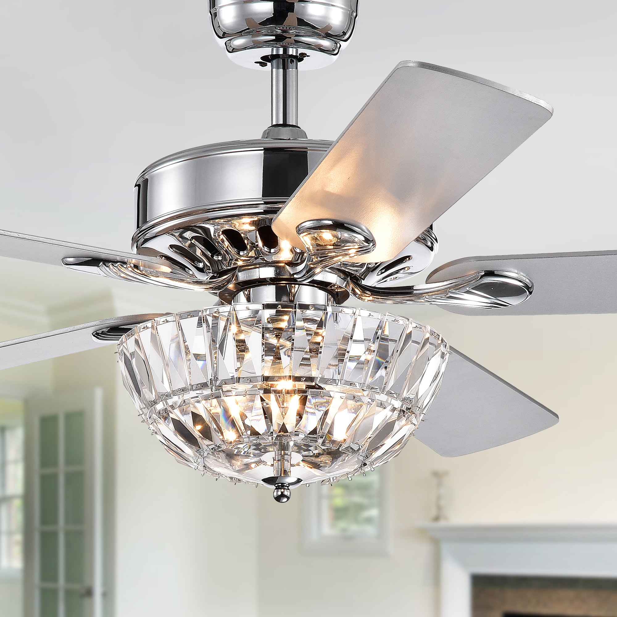 Home Accessories Inc CFL-8373REMO/CH 47-in White with Translucent White Blades Chandelier Ceiling Fan With Light - Remote Included ( 3 -Blade )