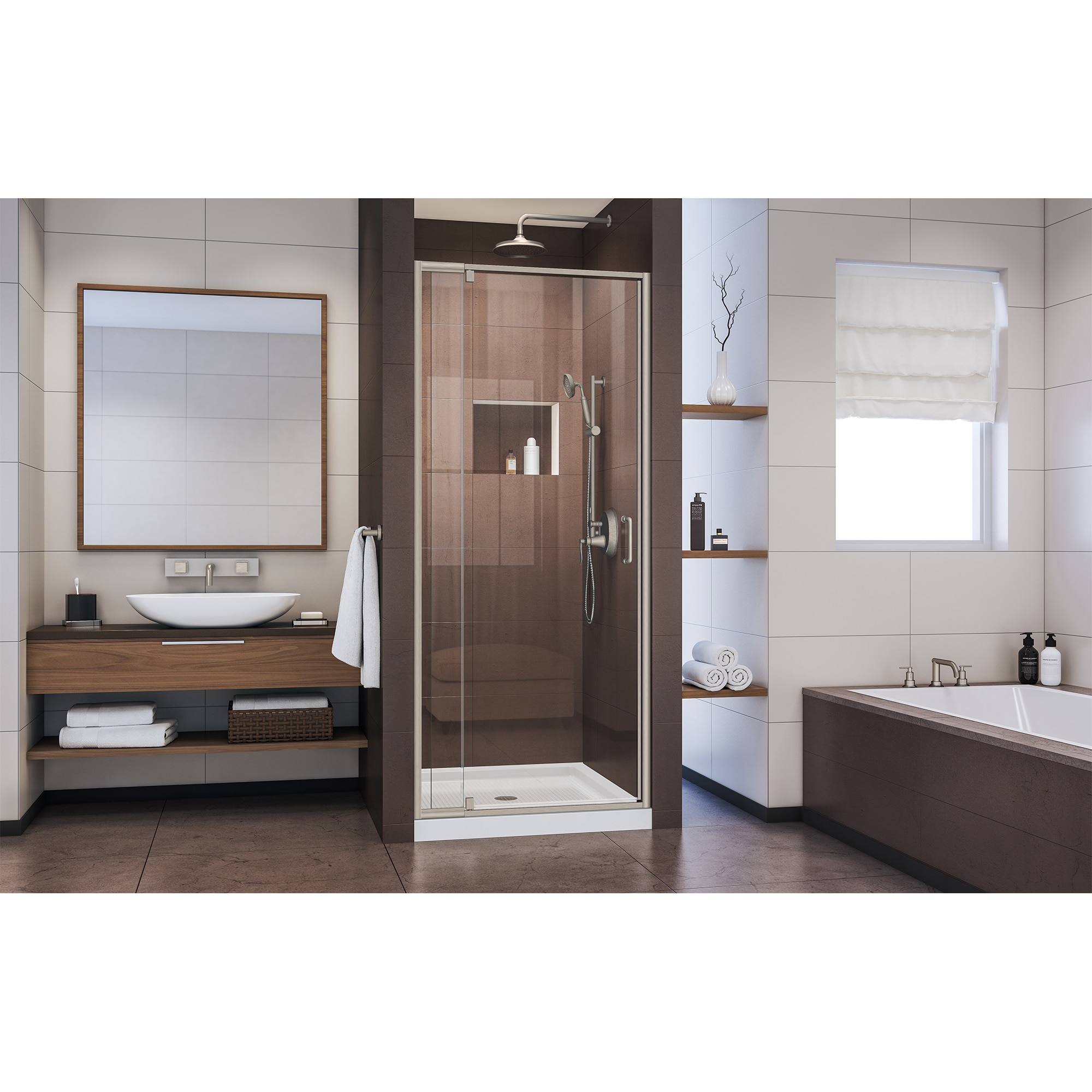 Dreamline Flex Brushed Nickel 32 In To 36 In X 72 In Semi Frameless Pivot Shower Door In The