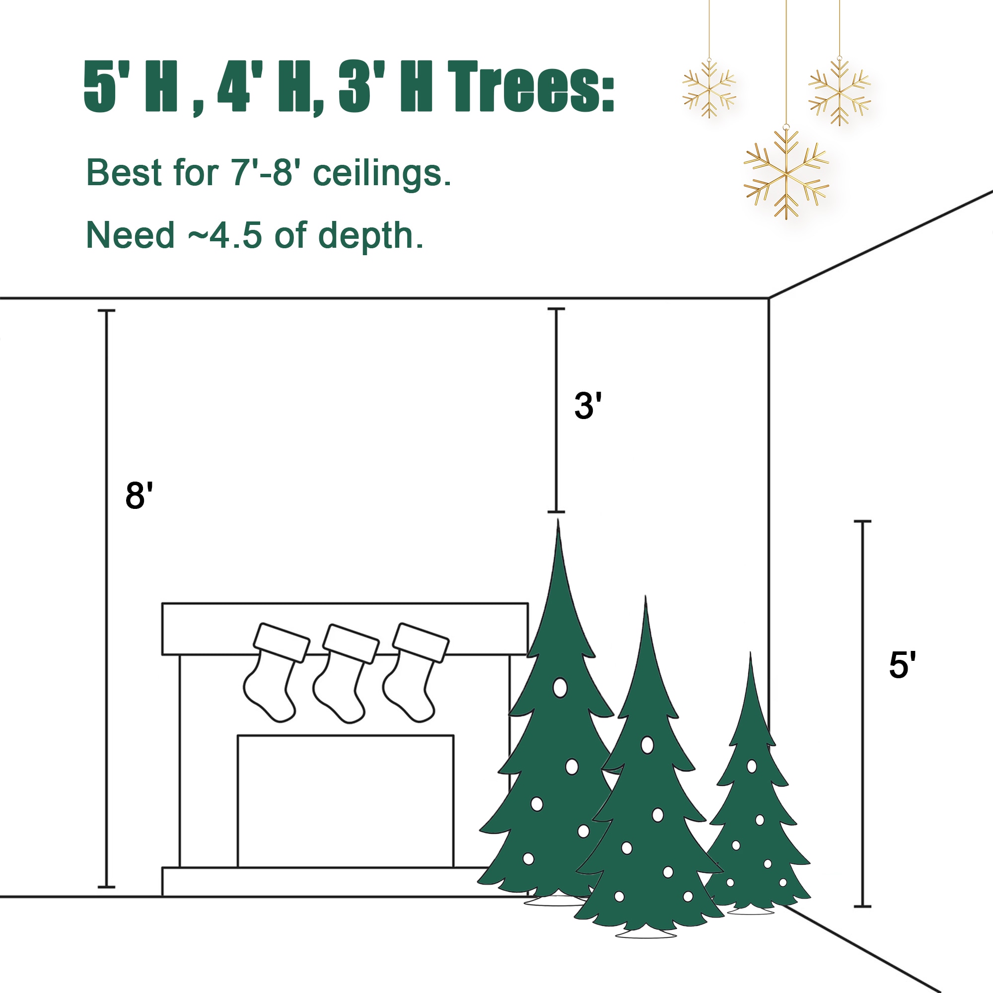 Set of 3 Snow-Flocked PVC Christmas Trees with Metal Pots