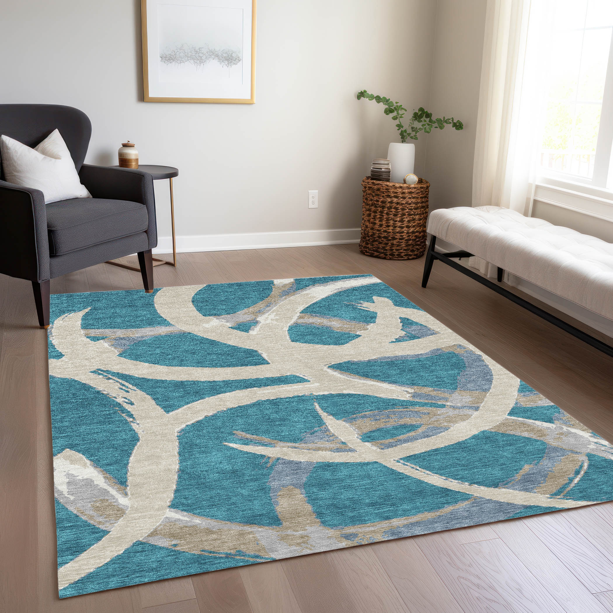 Addison Rugs ACN1022TE30X46 Chantille ACN1022TE 2 x 3 (ft) Polyester Teal Rectangular Indoor/Outdoor Geometric Machine washable Area rug