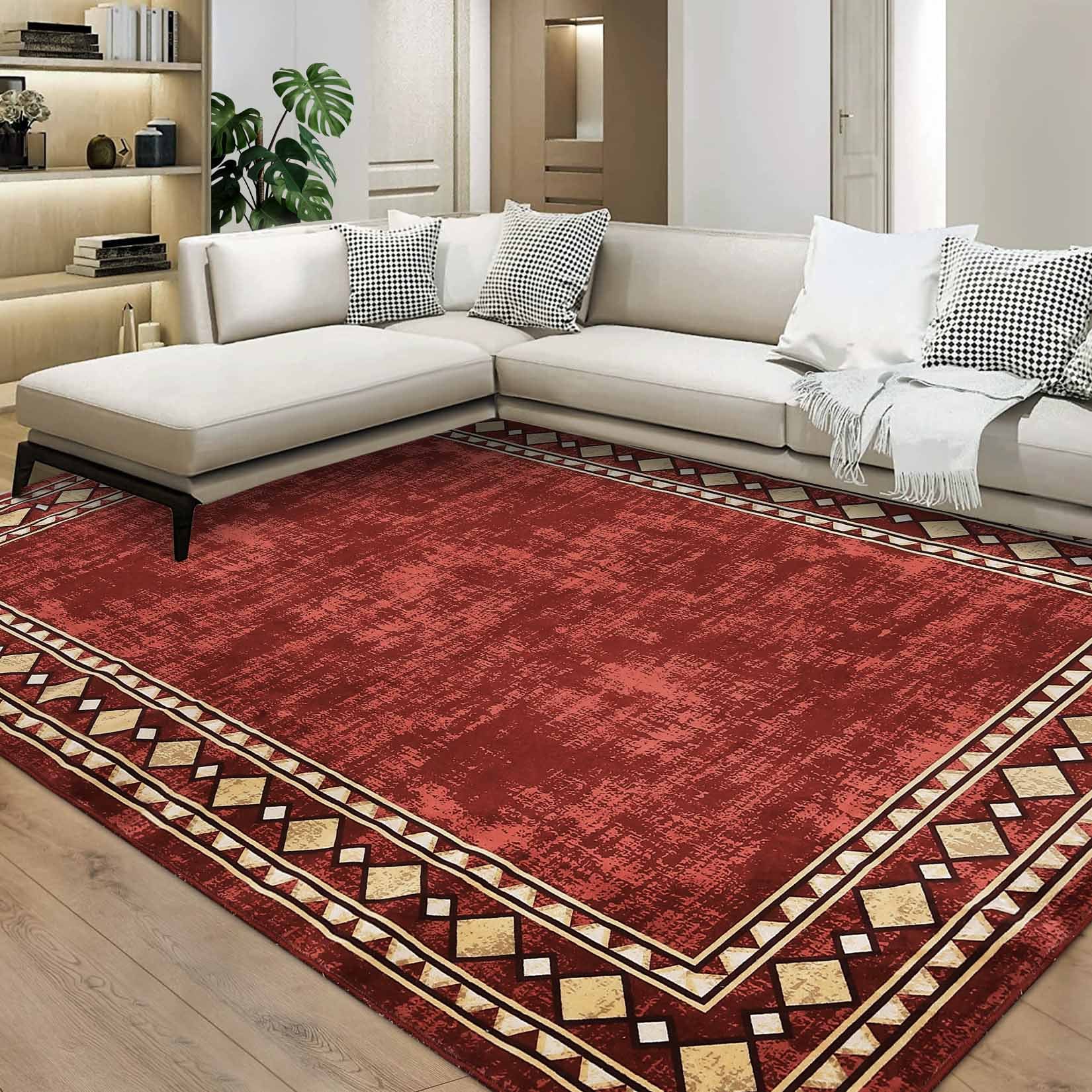 Garvee YXY-LO-PHO-16N750YG 10 x 13 (ft) Loomed Polyester Red Rectangular Indoor Border Mid-Century Modern Machine washable Area rug