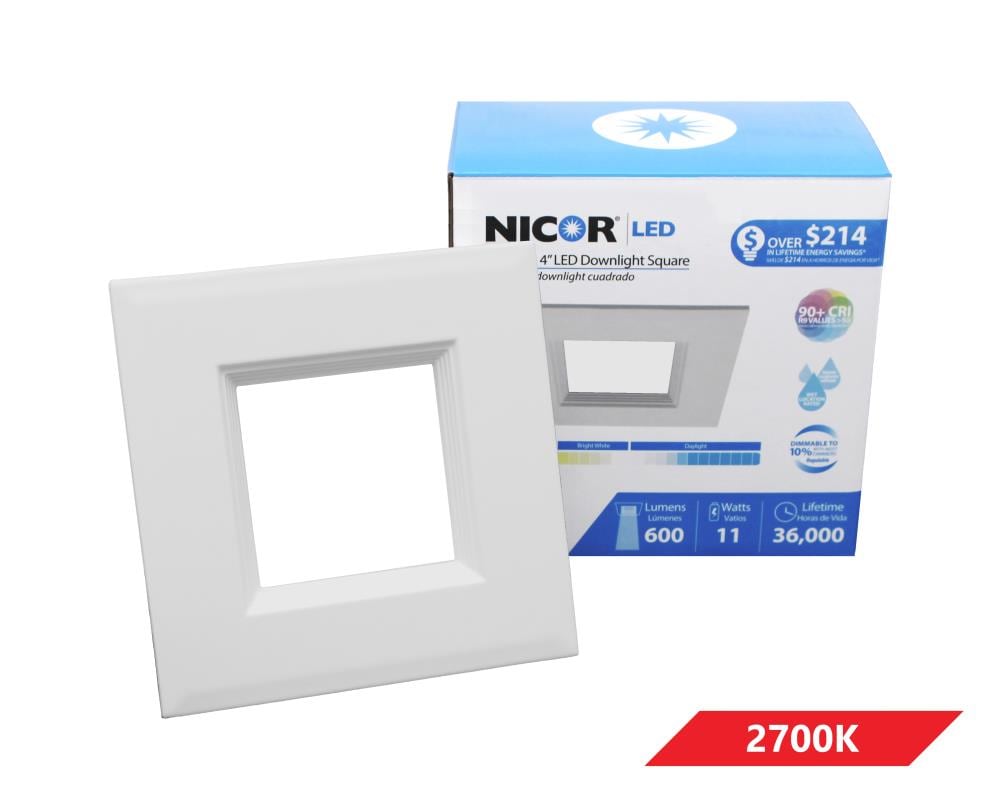 Nicor Lighting DLQ4-10-120-2K-WH DLQ4 White 4-in 664 -Lumens Soft White Square Dimmable LED Wet rated Recessed Downlight