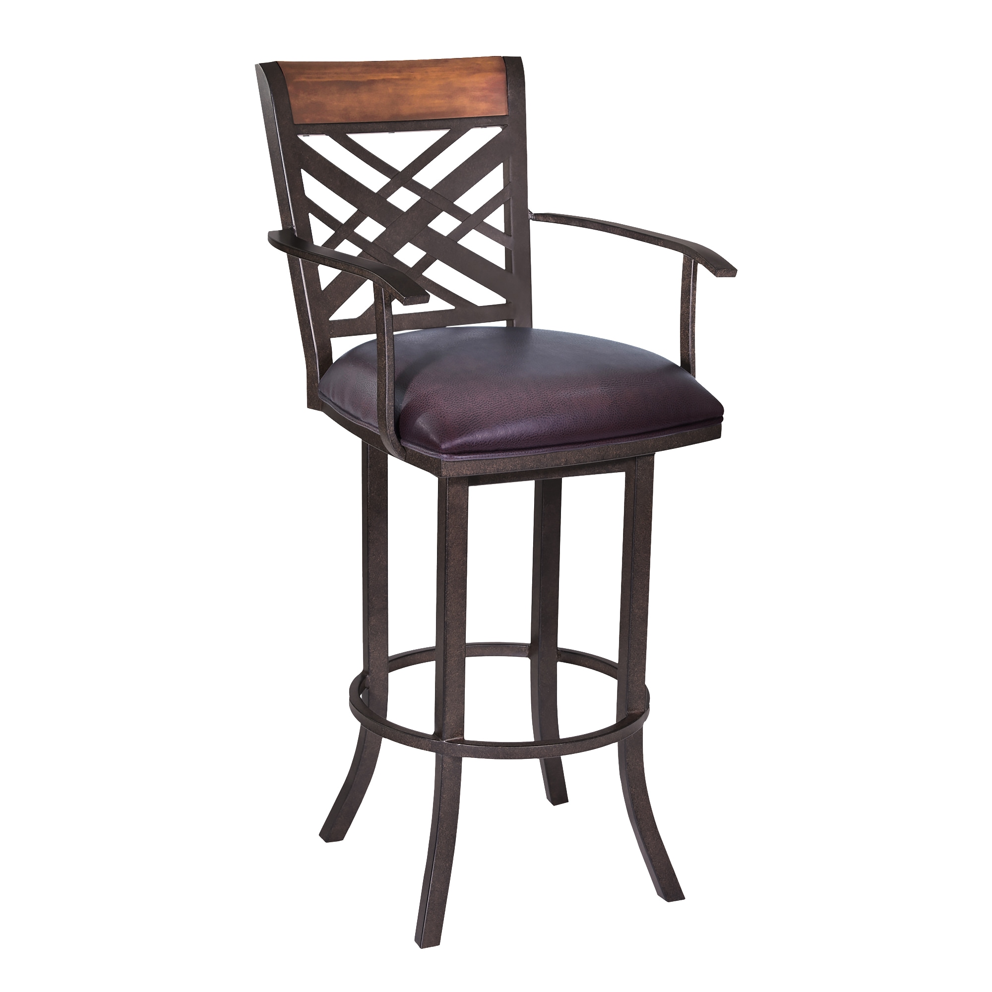 Armen Living LCTA30ARBABR Tahiti Brown 45.0-in H Tall Bucket seat Upholstered Swivel Metal Bar Stool with Arms and Back