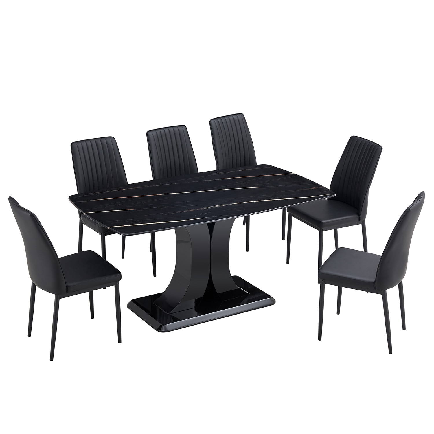 SINOFURN SYA010288GY Black Traditional Dining Room Set with Rectangular Table ( Seats 6 )