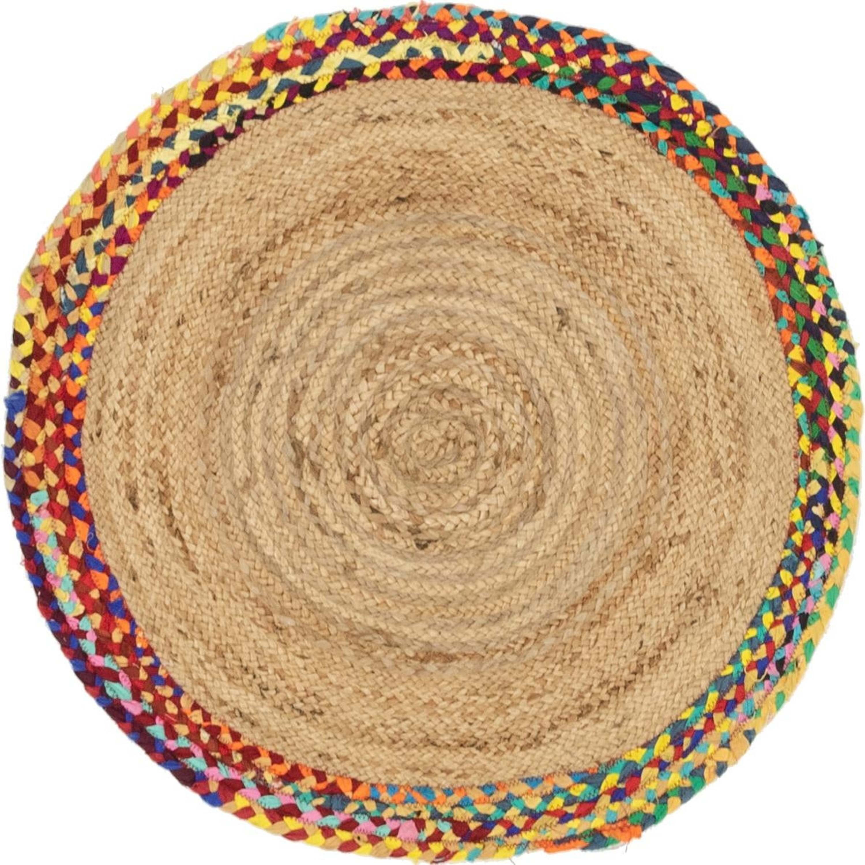 Handmade Blue and Brown Braided Jute 3' Round Area Rug