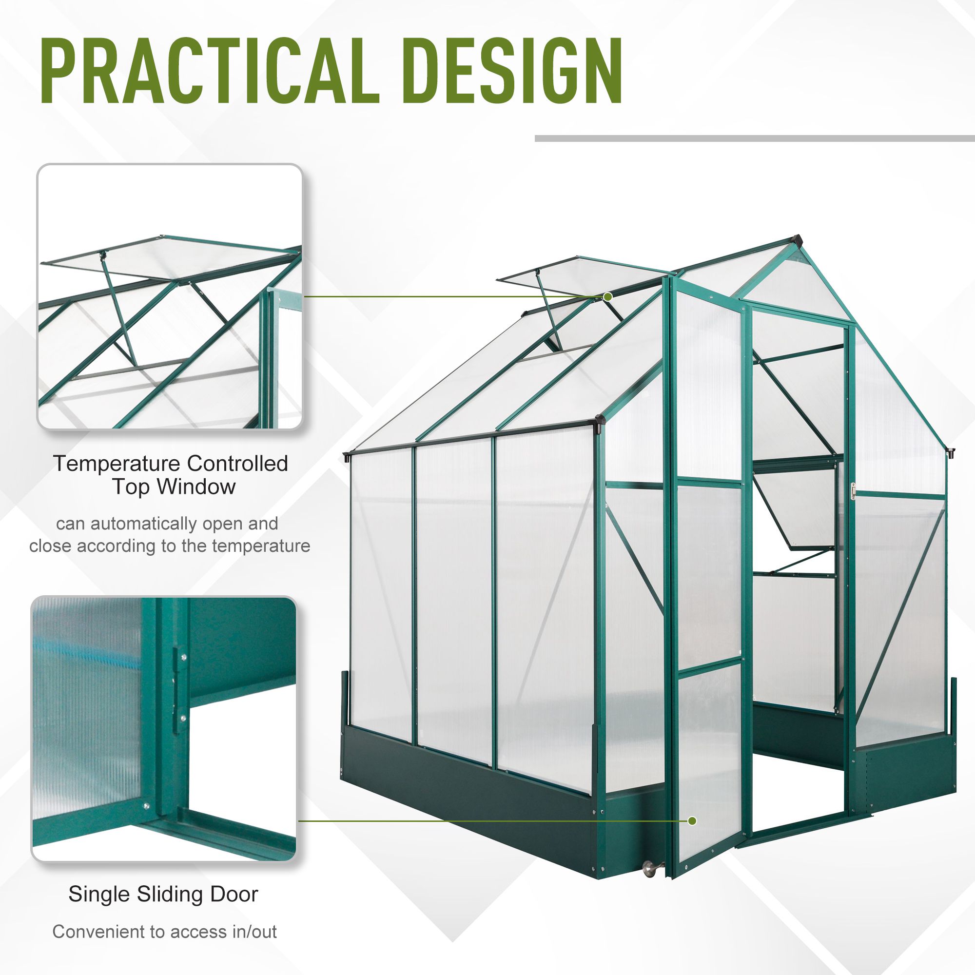 Outsunny 6-ft L x 6-ft W x 7-ft H Green Greenhouse in the Greenhouses ...