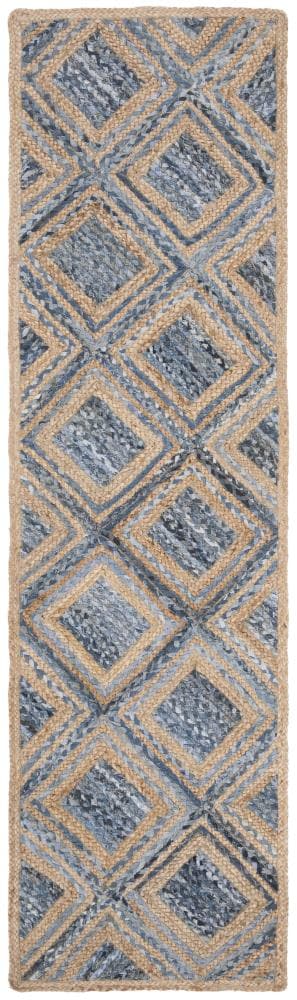 Safavieh CAP354A-214 Cape Cod Lexor 2 x 14 (ft) Jute Natural/Blue Rectangular Indoor Geometric Coastal Runner rug