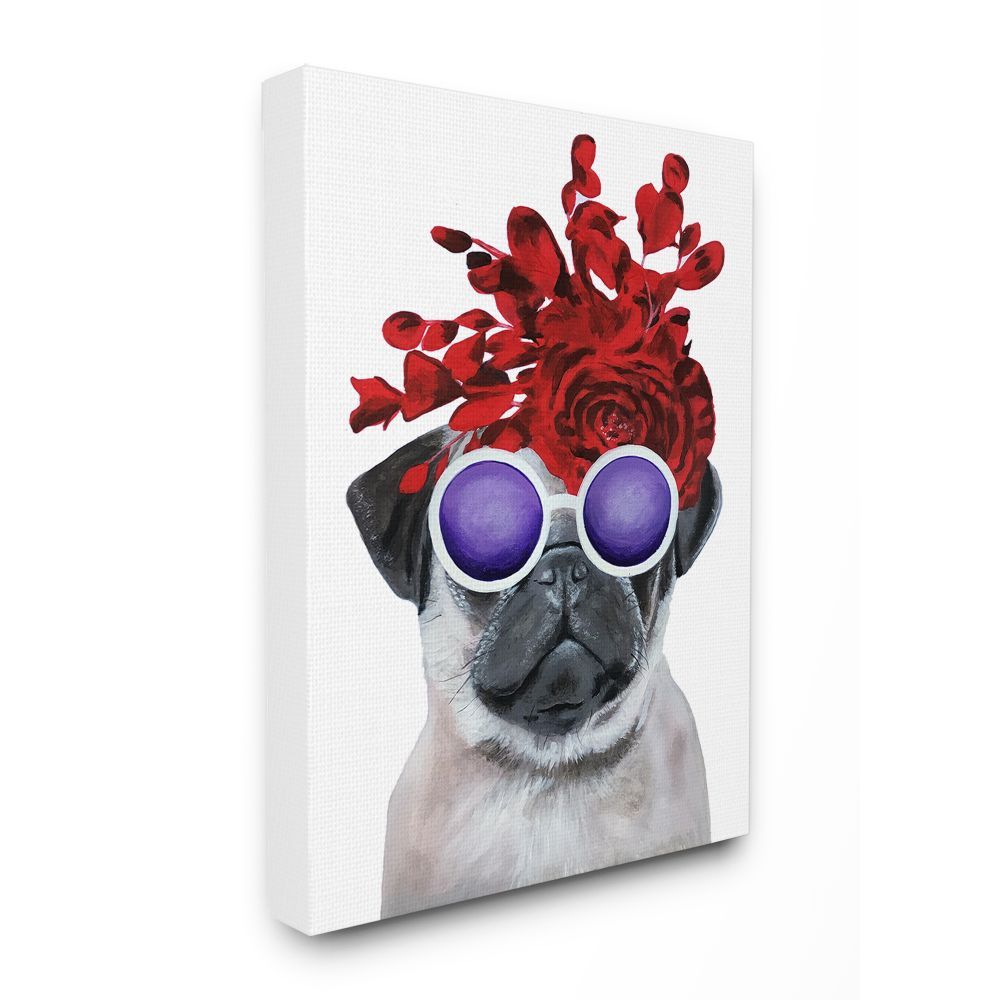 Pug in Red Glasses Wall Art, Canvas Prints, Framed Prints, Wall Peels