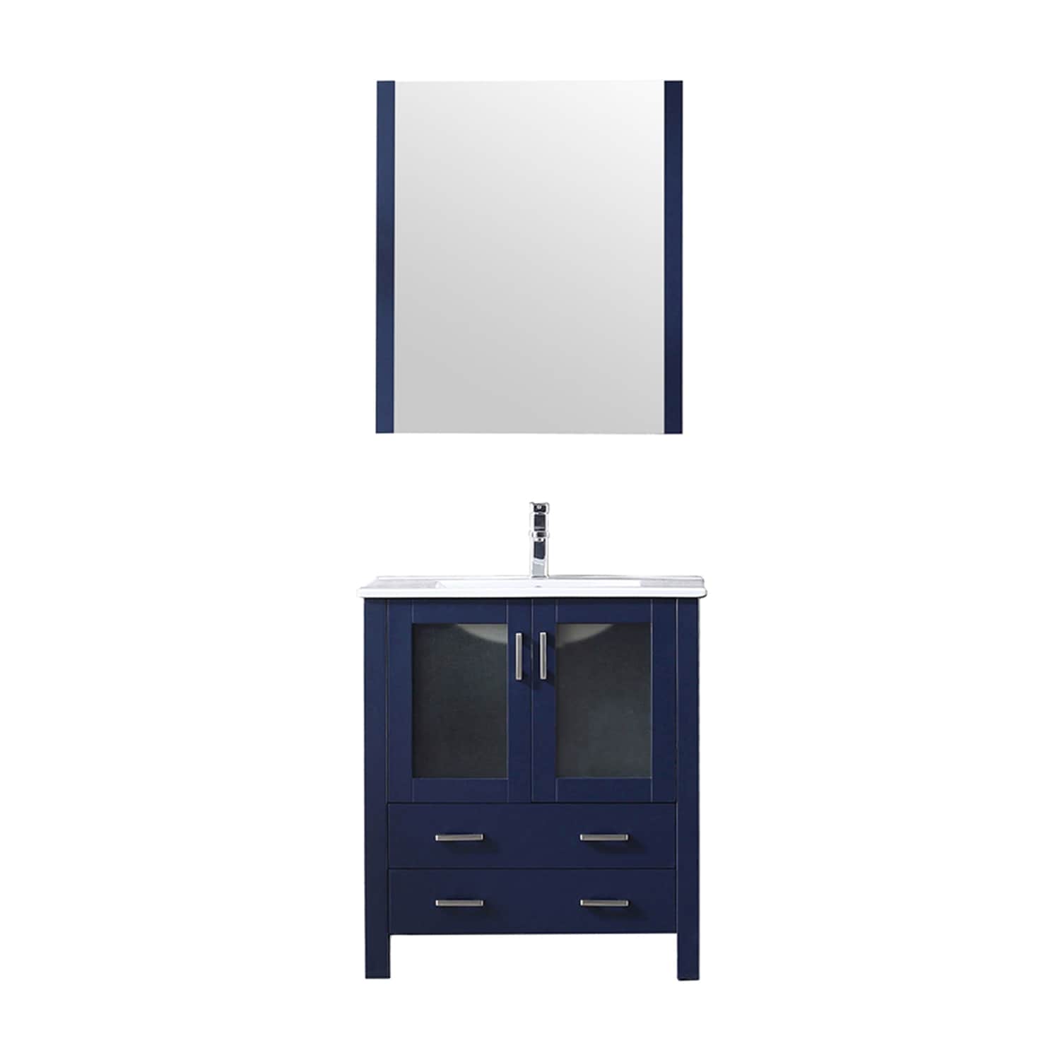 Lexora LV341830SEESM28F Volez 30-in Navy Blue Single sink Bathroom Vanity with White Ceramic Top (Mirror Included) (Faucet Included)