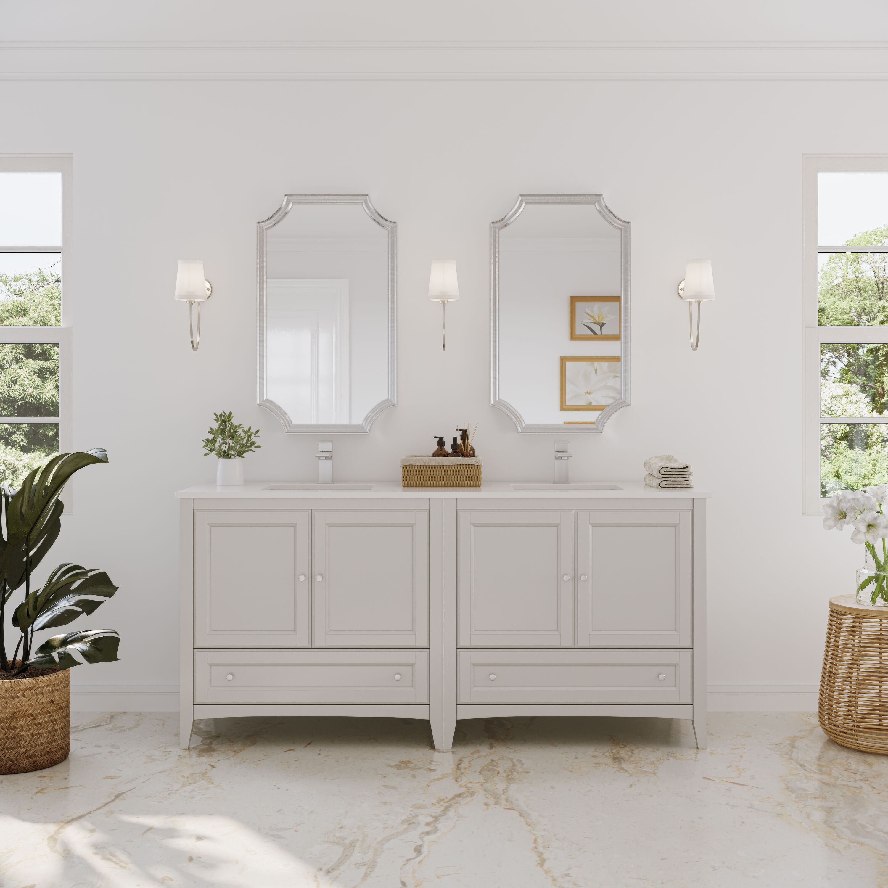 Fresca FCB20-3636AW-CWH-U Oxford 72-in Antique White Undermount Double sink Bathroom Vanity with White Quartz Top