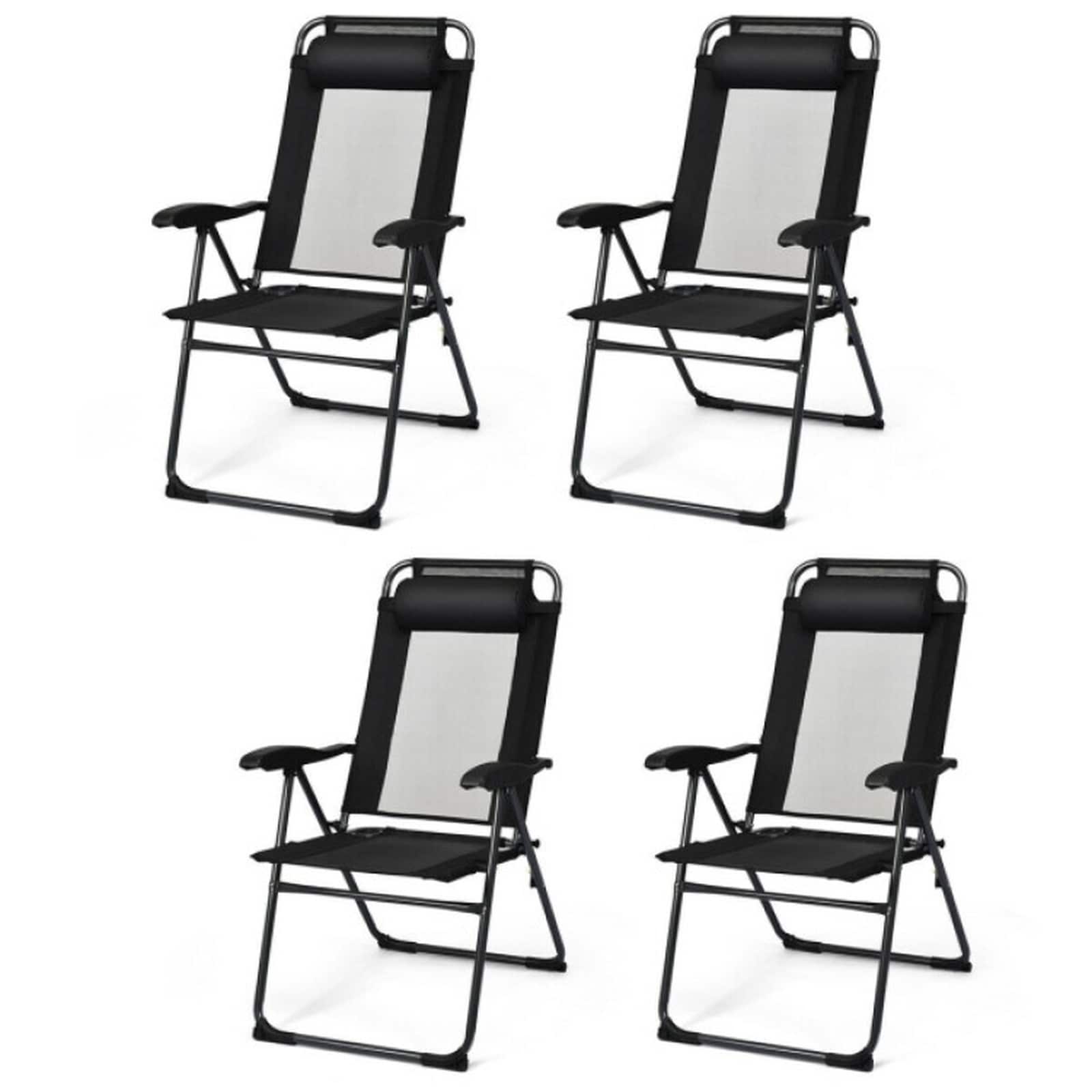 SUGIFT - 28-in 4-pc Folding Reclining Sling Chairs Removable Headrest 300-lb Capacity 7 Backrest ...