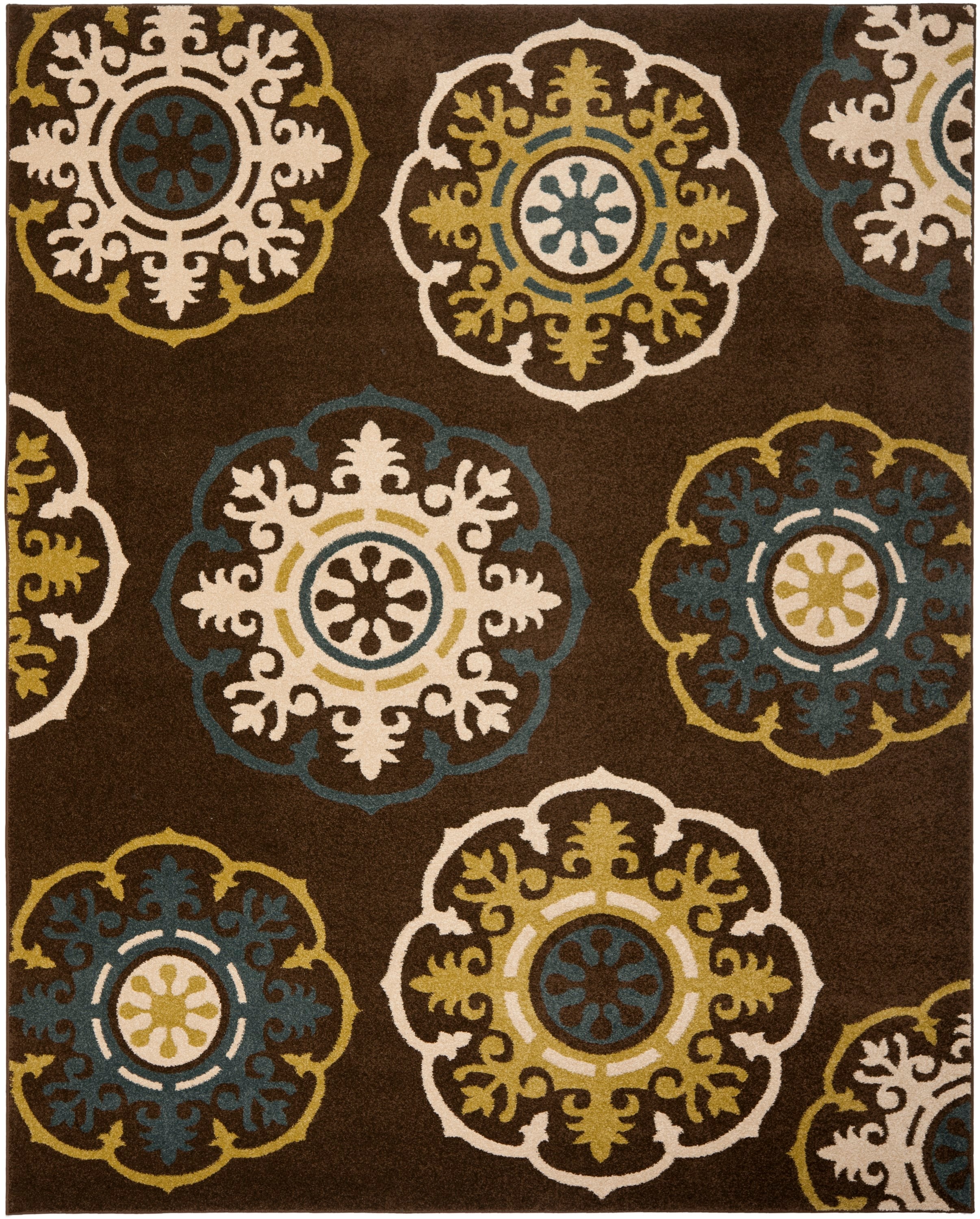 Reversible Brown and Green Floral 8' x 10' Synthetic Area Rug