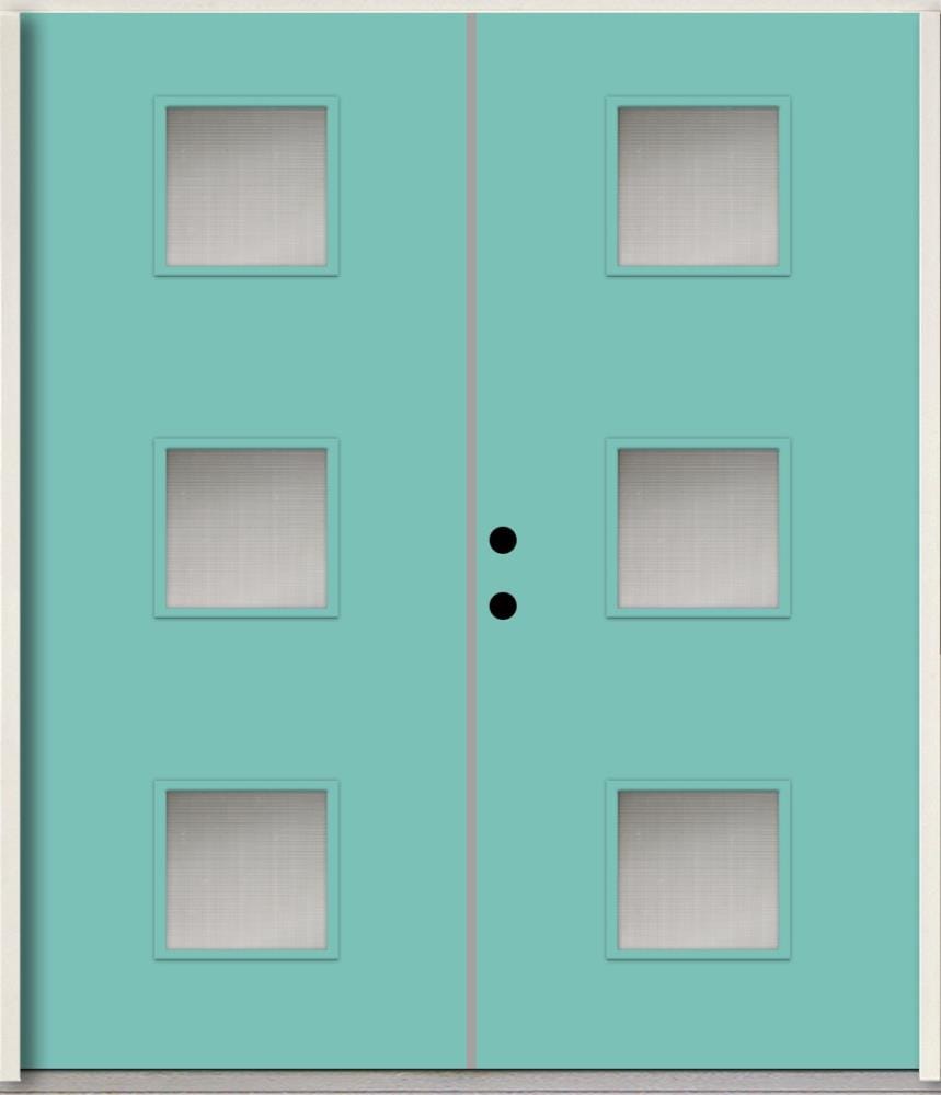 RELIABILT LO1066936 Spotlights 64-in x 80-in x Fiberglass 1/4 lite Right-hand inswing Caribbean Blue Paint Painted Prehung Double Front Door Insulating core