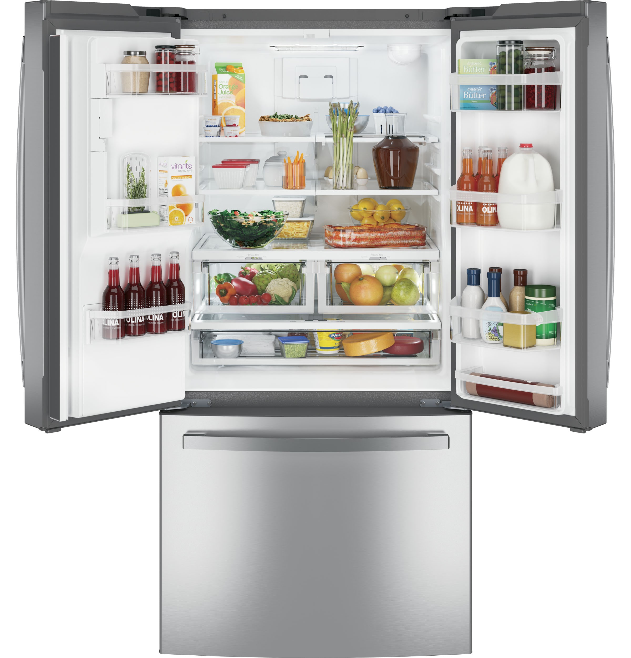 GE Appliances 24.7 Cu. Ft. French-Door Refrigerator with Internal Water  Dispenser in Fingerprint Resistant Stainless Steel