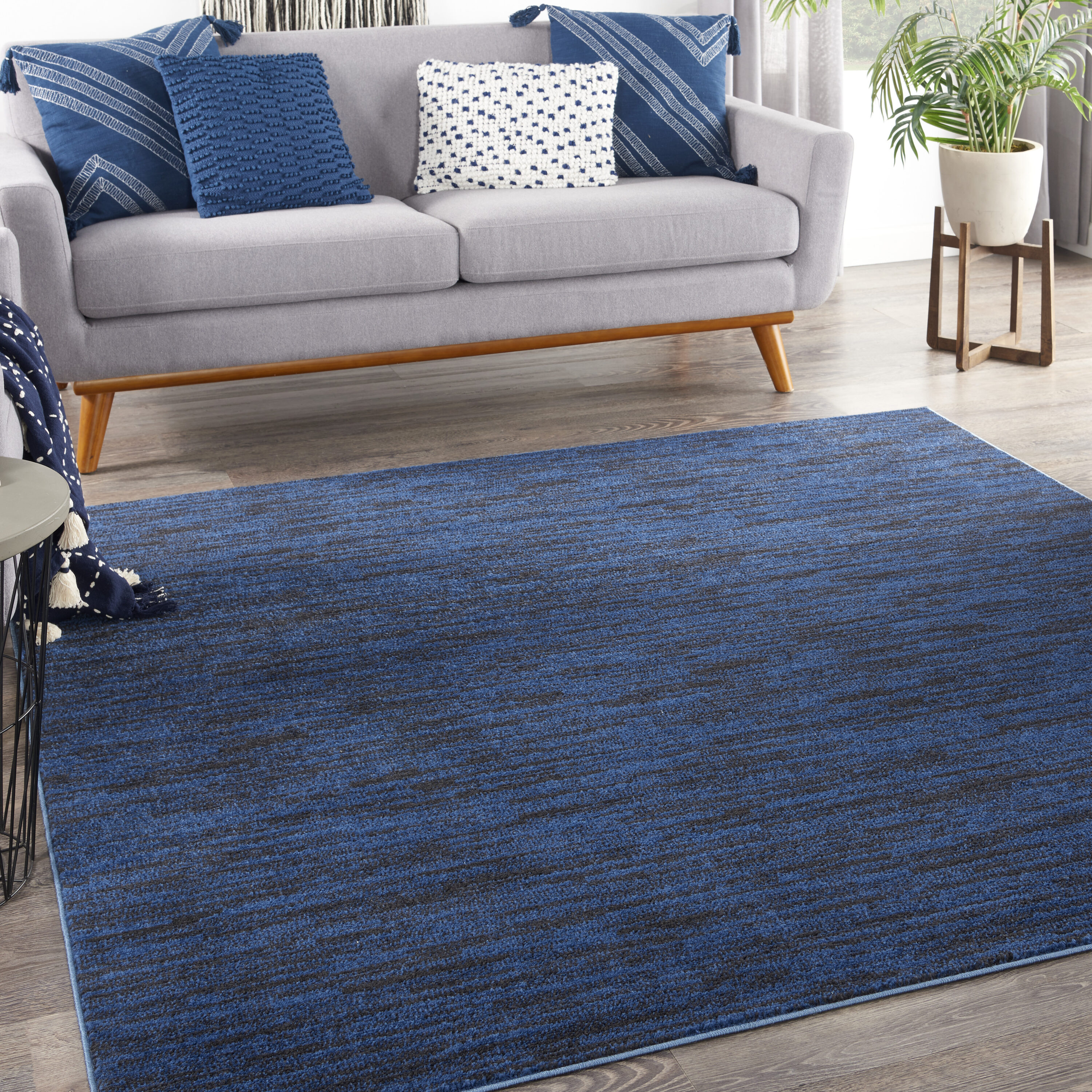 Nourison 099446824295 Essentials 5 x 5 (ft) Loomed Polypropylene Midnight Blue Square Indoor/Outdoor Solid Area rug