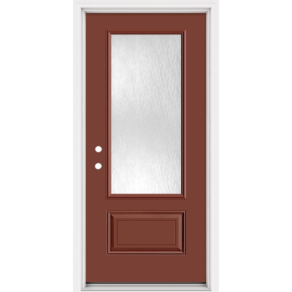 Masonite 321345 Steel Doors Series 36-in x 80-in x 4-9/16-in Steel 3/4 lite Right-hand inswing Foxtail Painted Prehung Front Door with Brickmould Insulating core