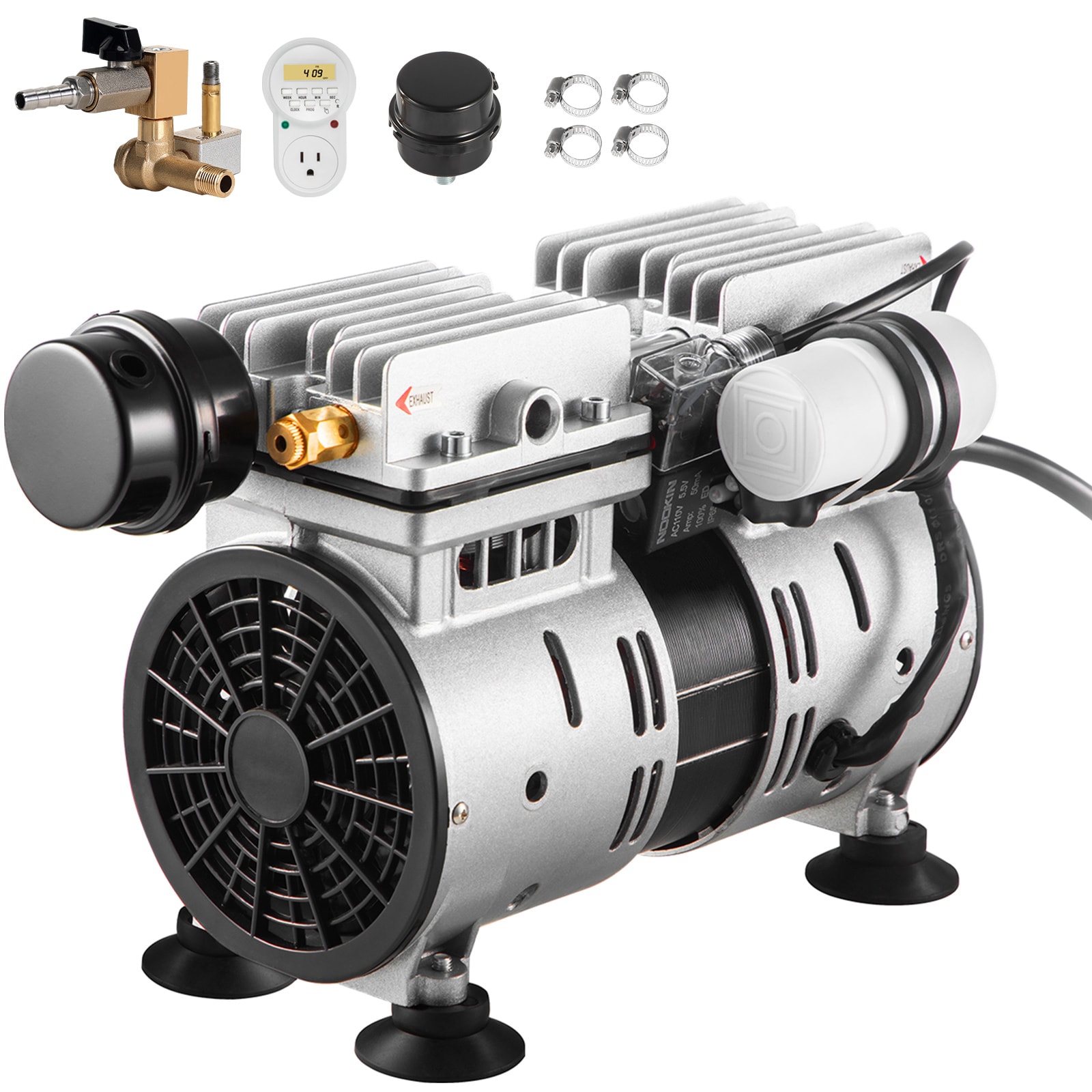 VEVOR SCSXPQJYW37002804V1 Pond Aerator  550W Power  5.2CFM for Up to 3 Acre 50ft Lake  Pond Aeration Kit Includes 3/4 HP Compressor and Timer and Valves  Air Compressor for Deep Water Oxygen Circulation  for Pond  Lake