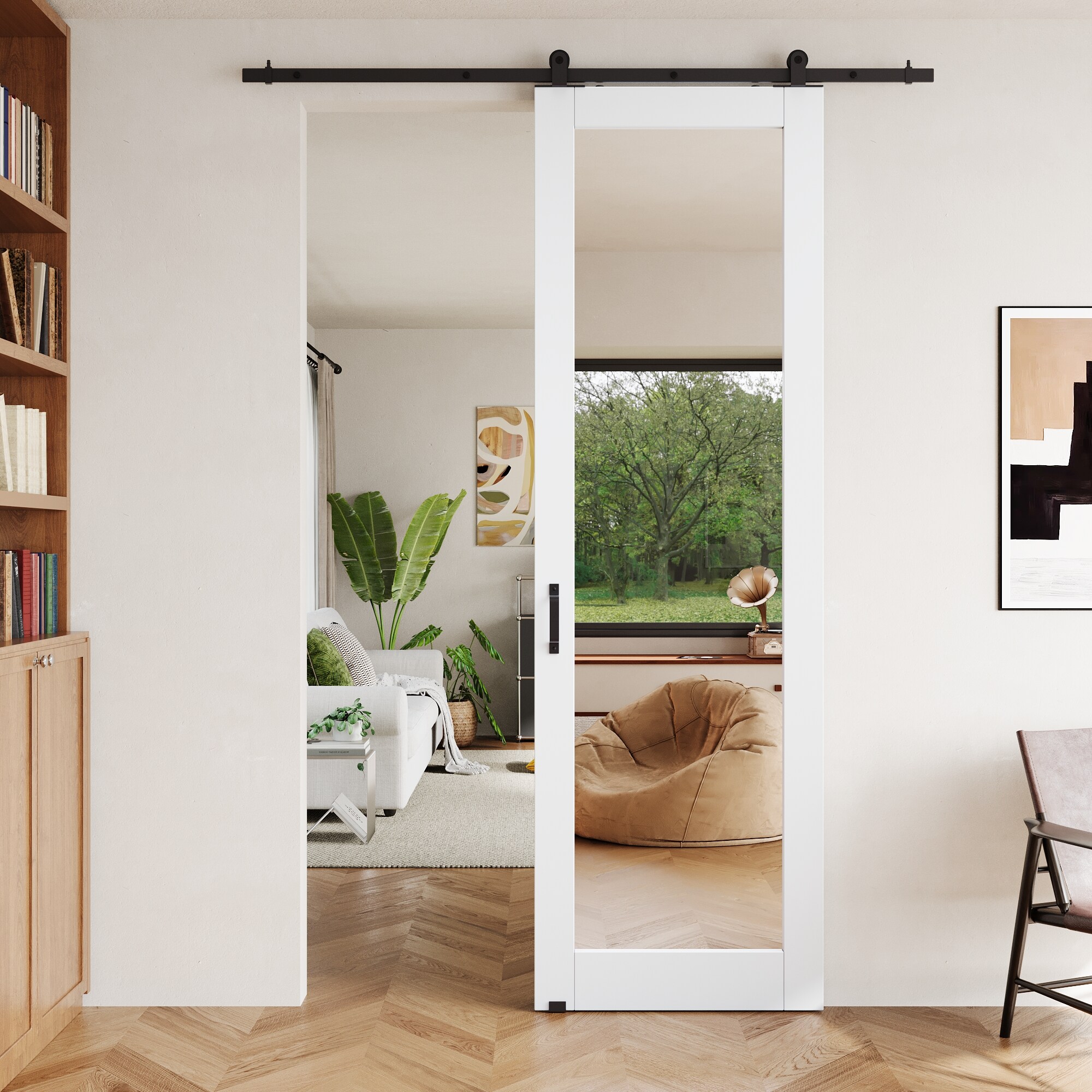 HYALON 1 Lite Mirror Panel White Finished Composite MDF Sliding Barn ...