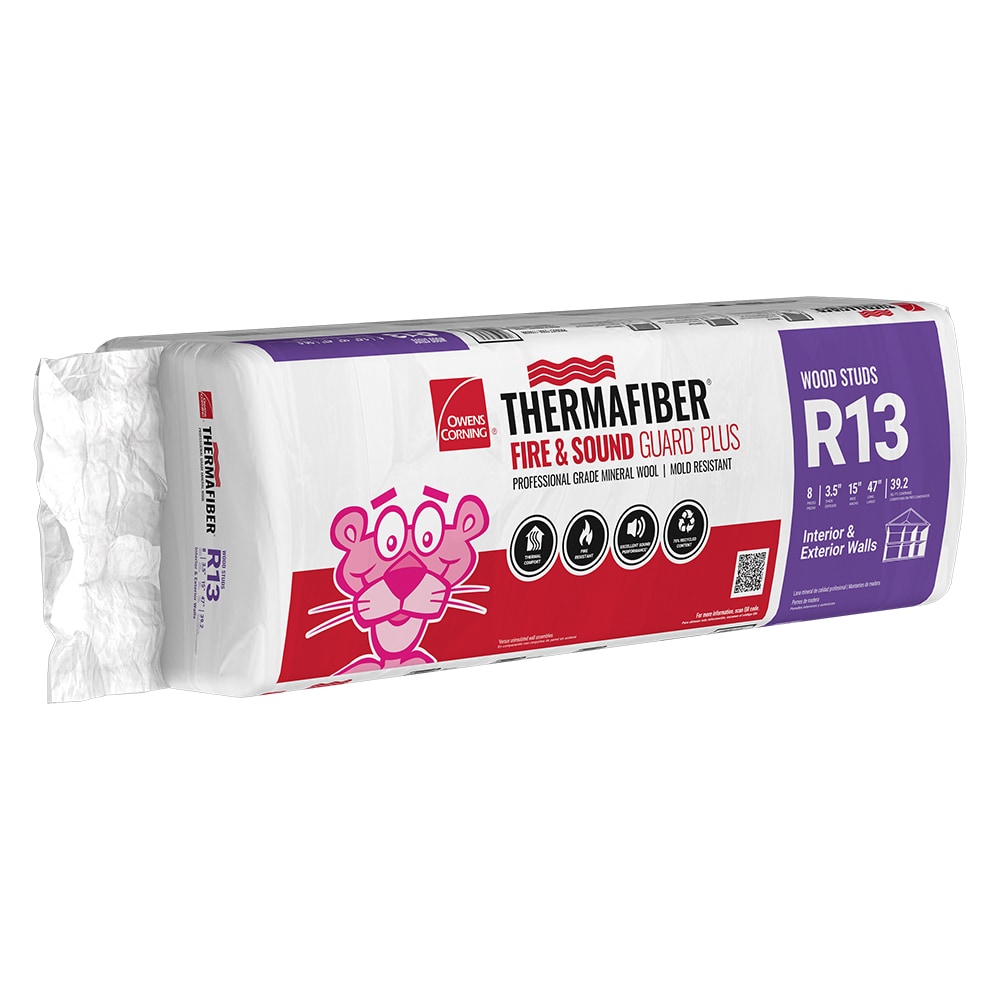 Owens Corning 1196588 Thermafiber Fire and Sound Guard Plus R- 13 Attic Wall Unfaced Mineral wool Batt Insulation 39.2-sq ft ( 15-in W x 47-in L)