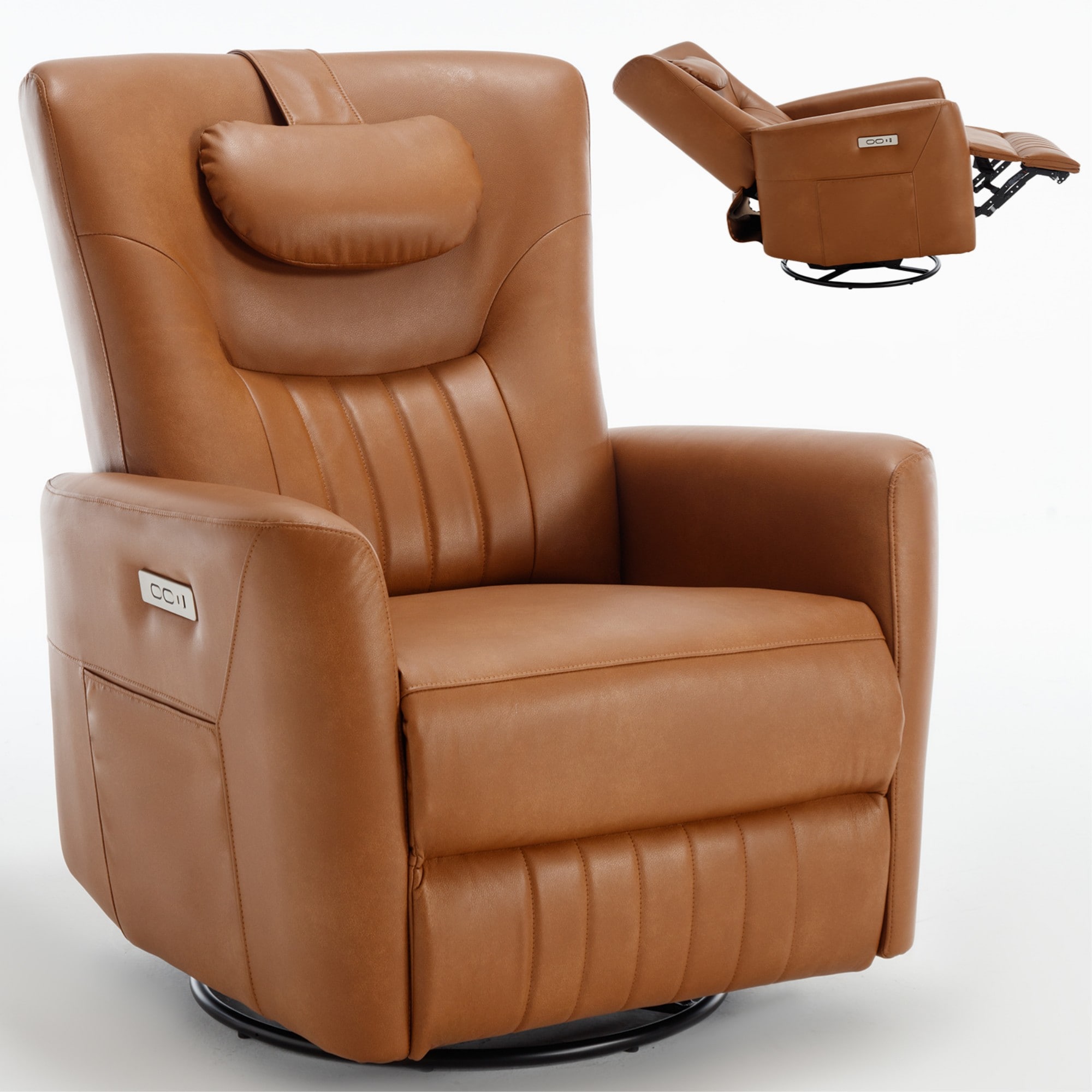 Clihome OF-1940PP10-DABR Yellow Brown Faux leather Swivel Powered Reclining Recliner
