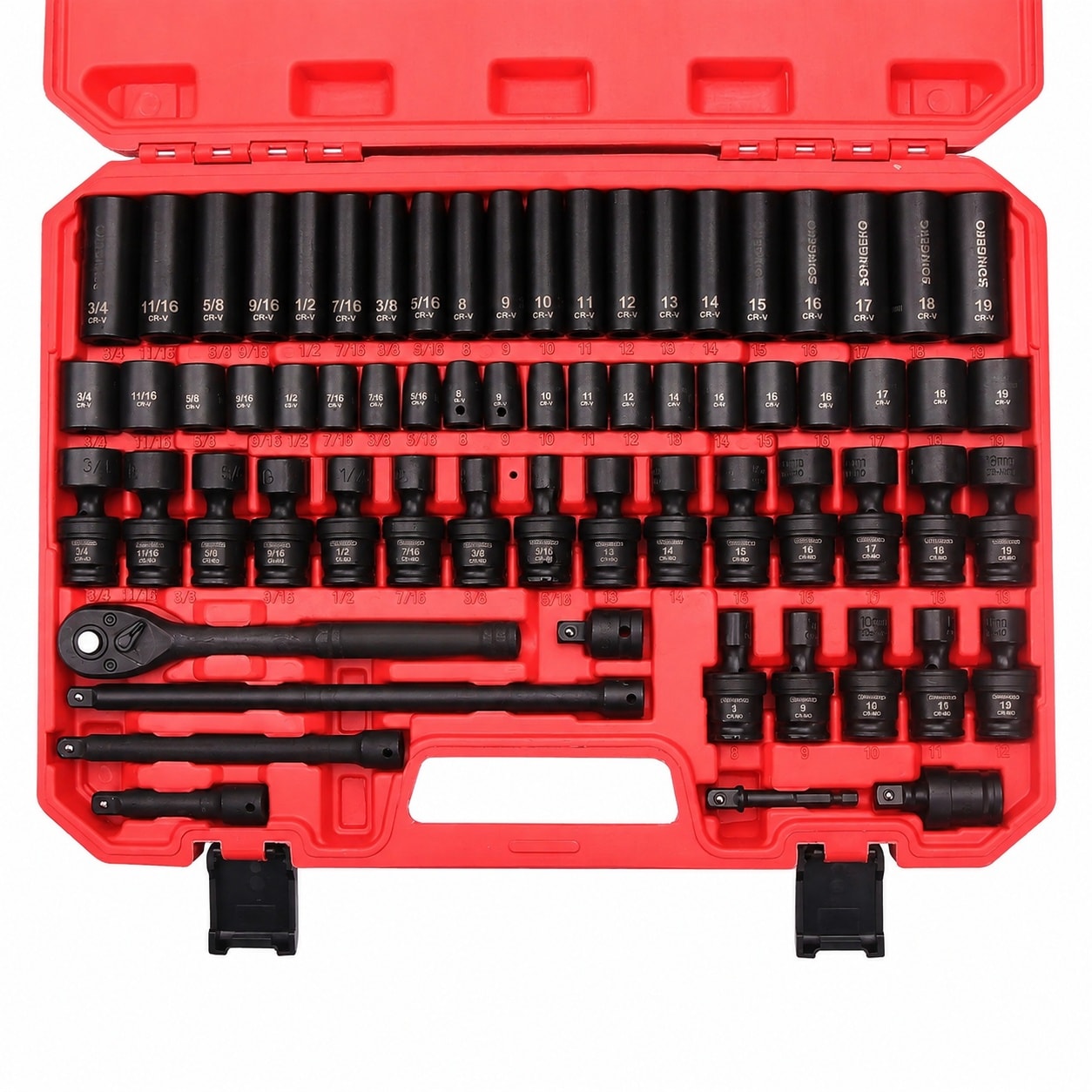 KIWDZFU  Socket Set 3/8 Impact 67 Piece Metric and SAE 6 Point Chrome Vanadium Steel Sockets with Extension Bars and Swivel Sockets
