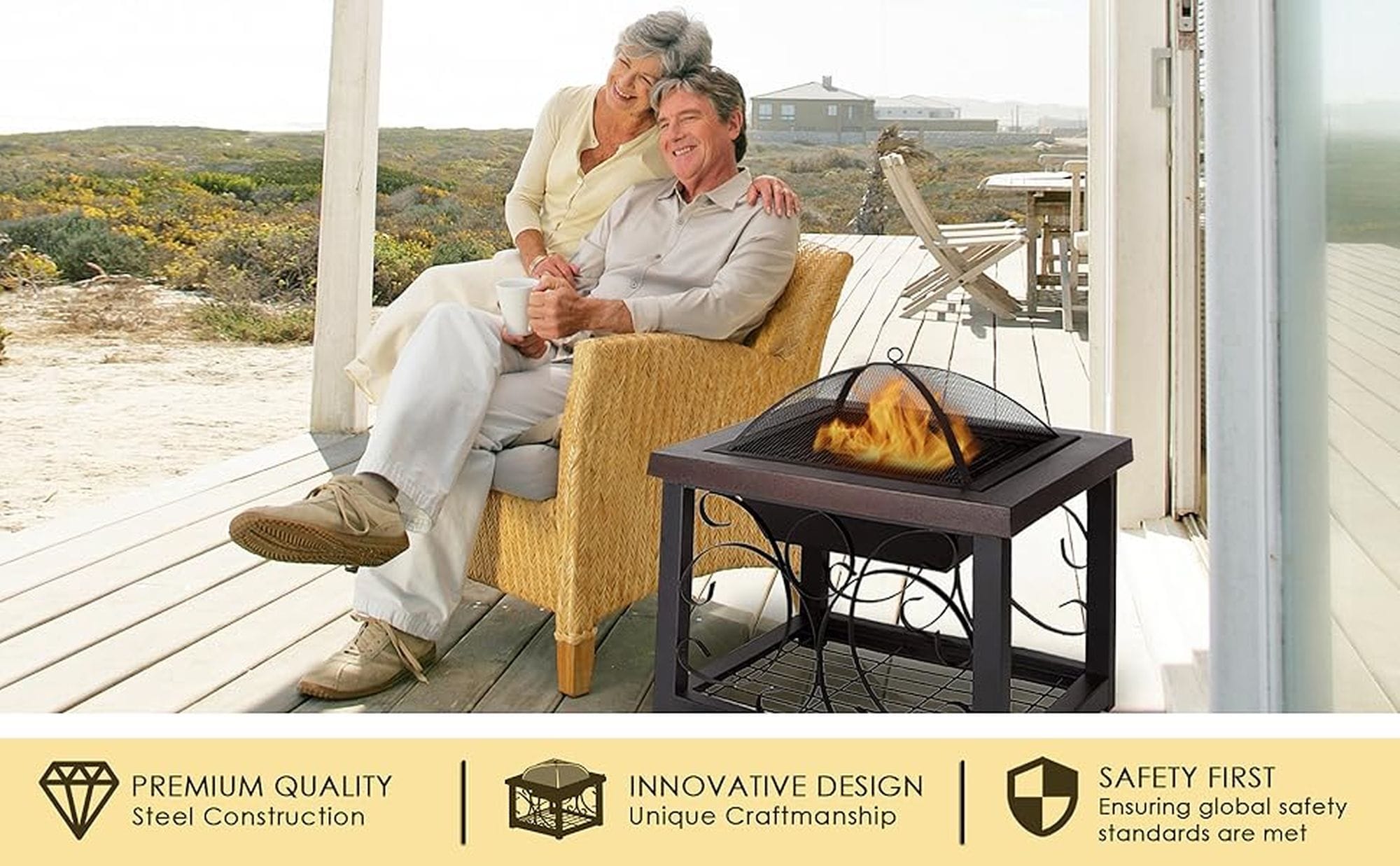 30" Bronze Wood Fire Pit Table with Storage Rack