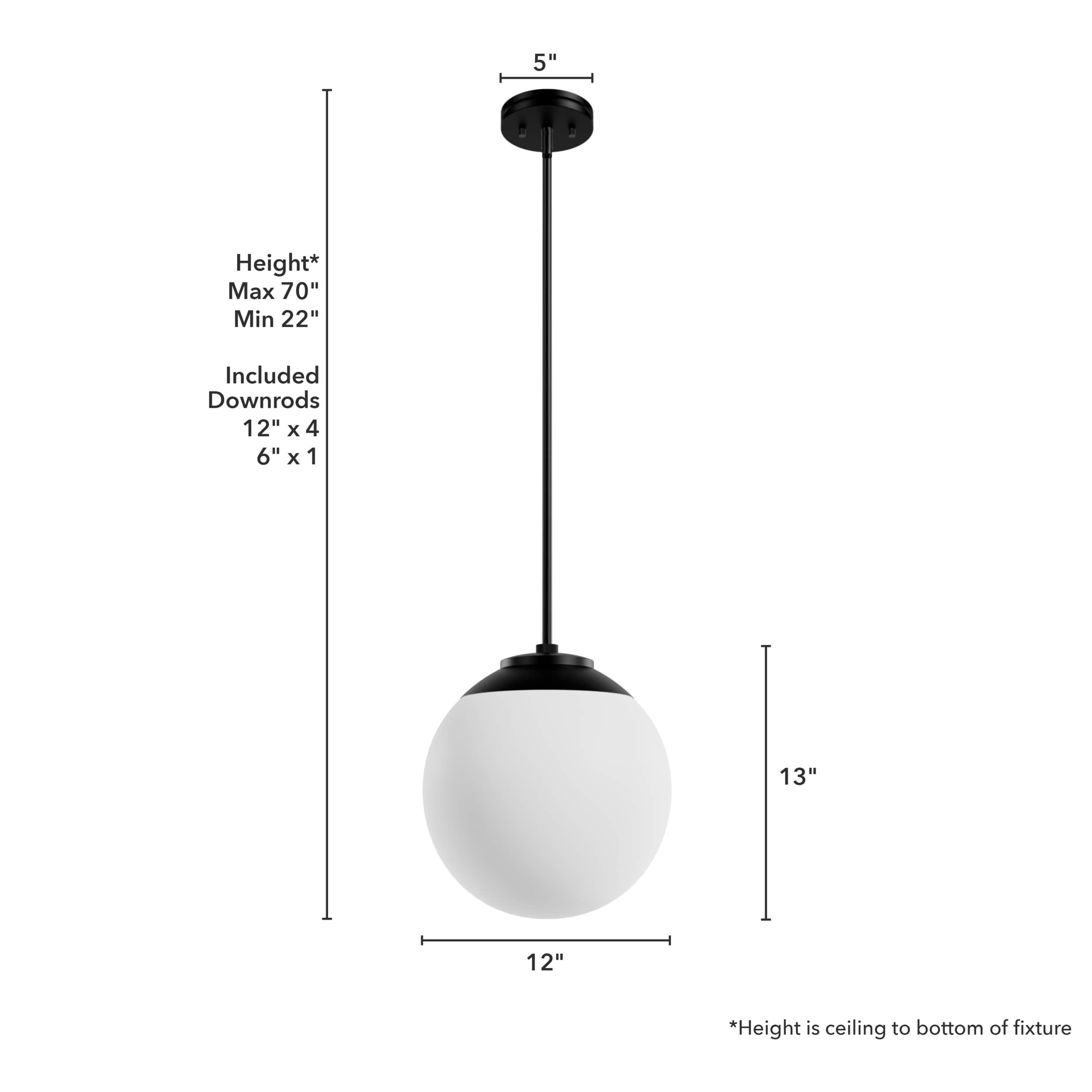 Matte Black and White Glass Globe Pendant Light