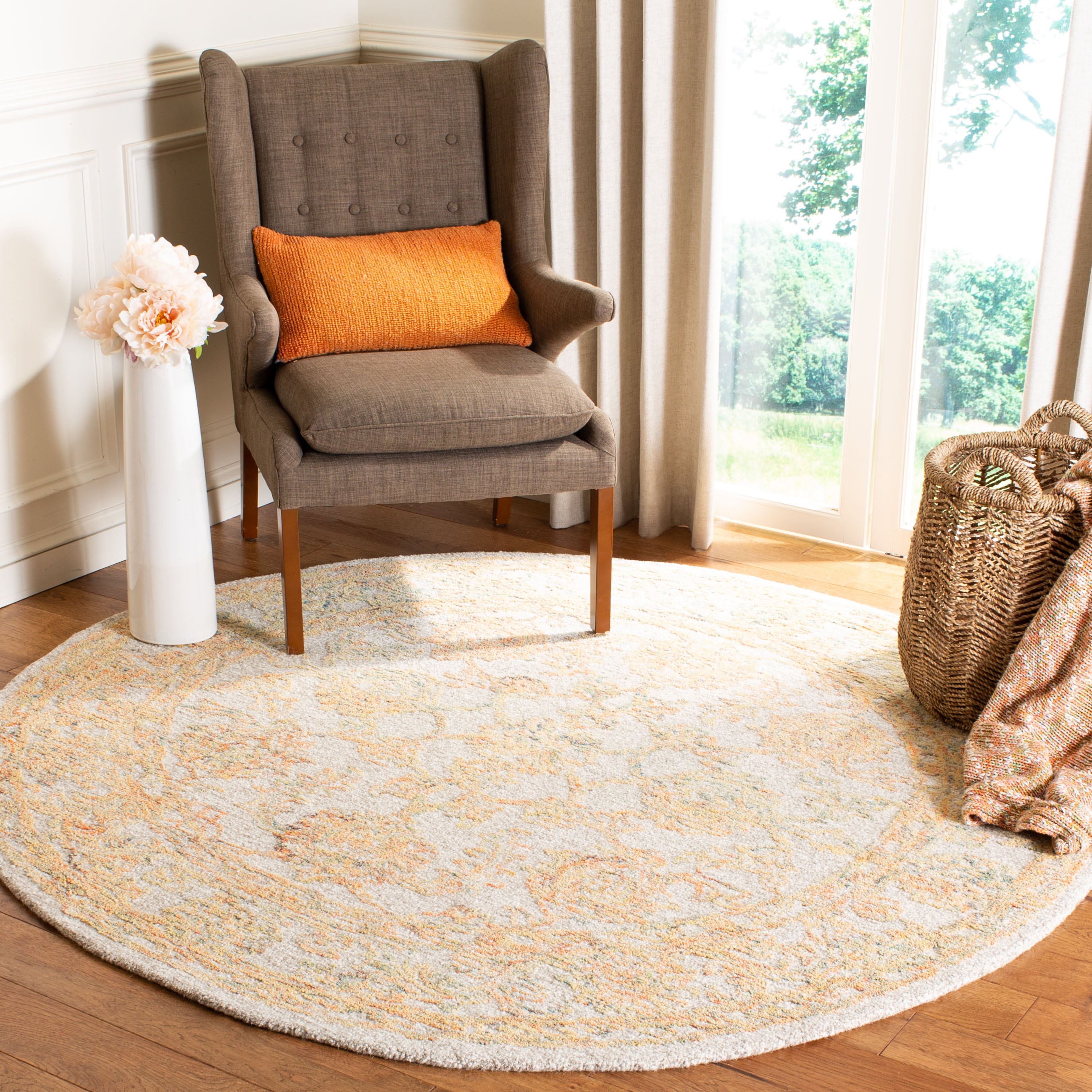  Abstract 477 Beige/Gold Traditional 6ft x 6ft Round Rug