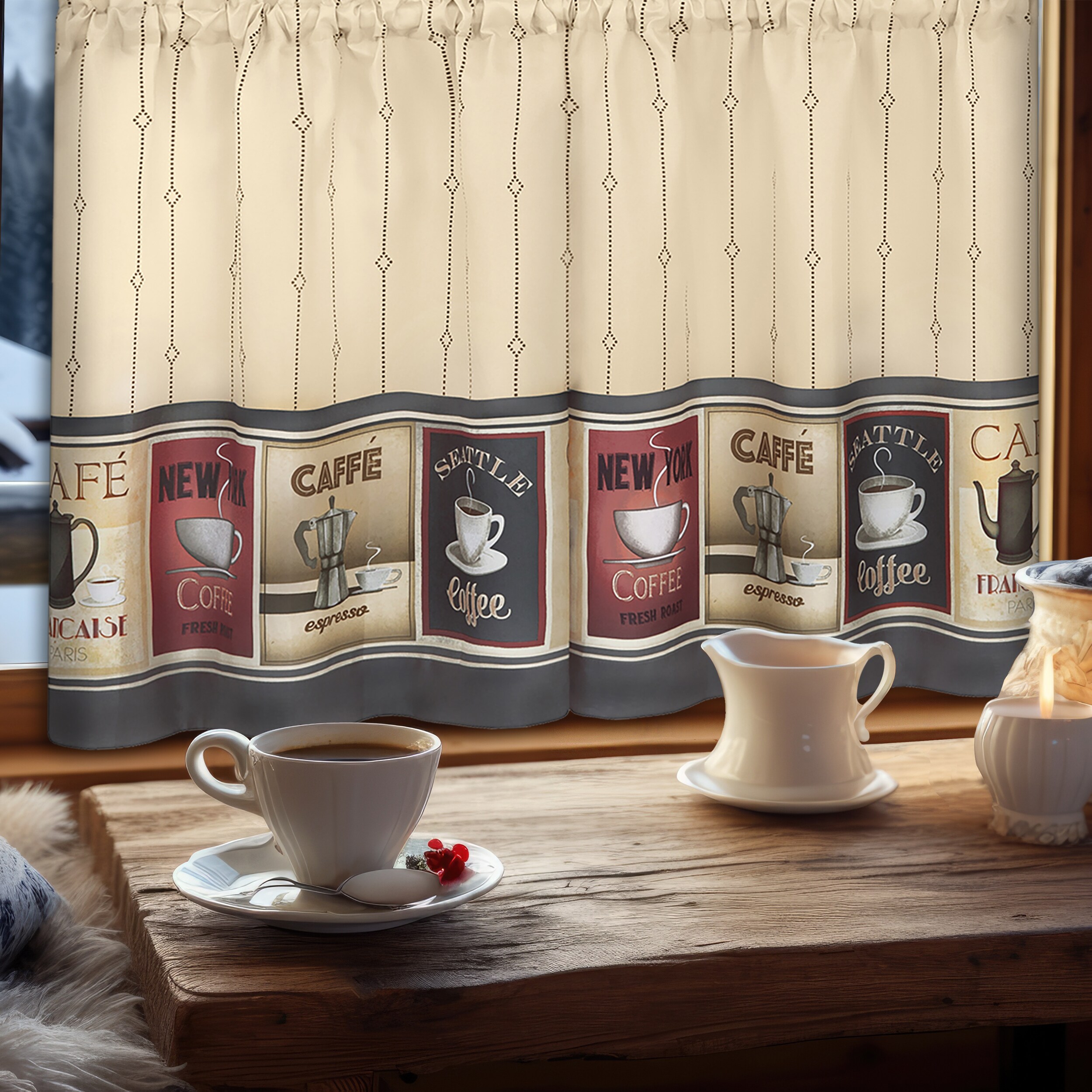 Cozy Cafe Tan-Black Wide Tier & Valance Set