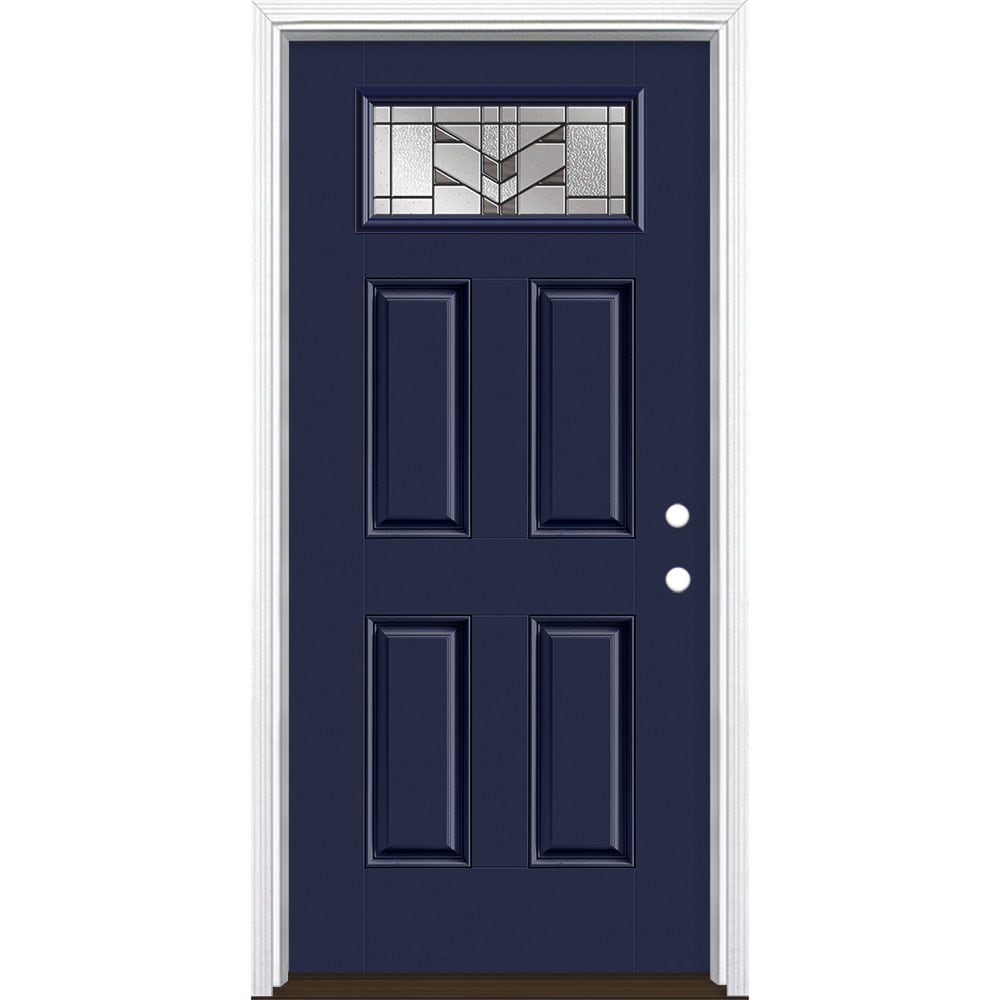 Masonite 3420489 Frontier 36-in x 80-in x 4-9/16-in Fiberglass 1/4 lite Left-hand inswing Eclipse Painted Prehung Front Door with Brickmould Insulating core
