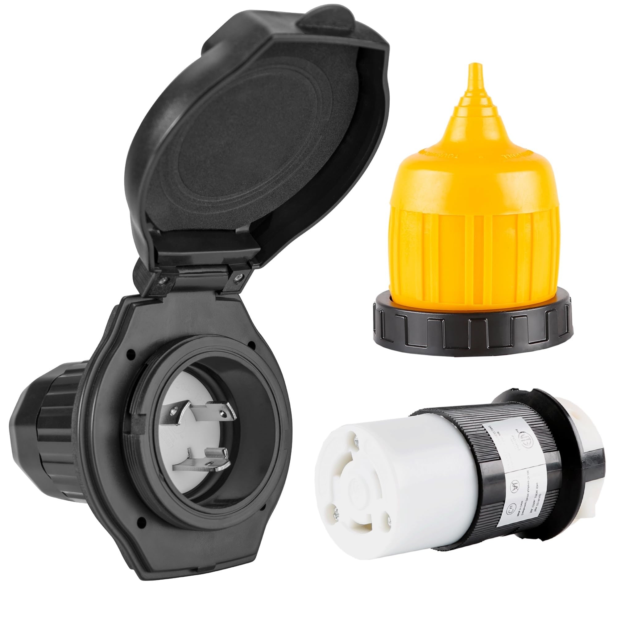 Etokfoks  Indoor Outdoor 30 Amp 1 Space 1 Circuit RV Power Inlet Receptacle Kit with Twist Locking Female Plug Indicator