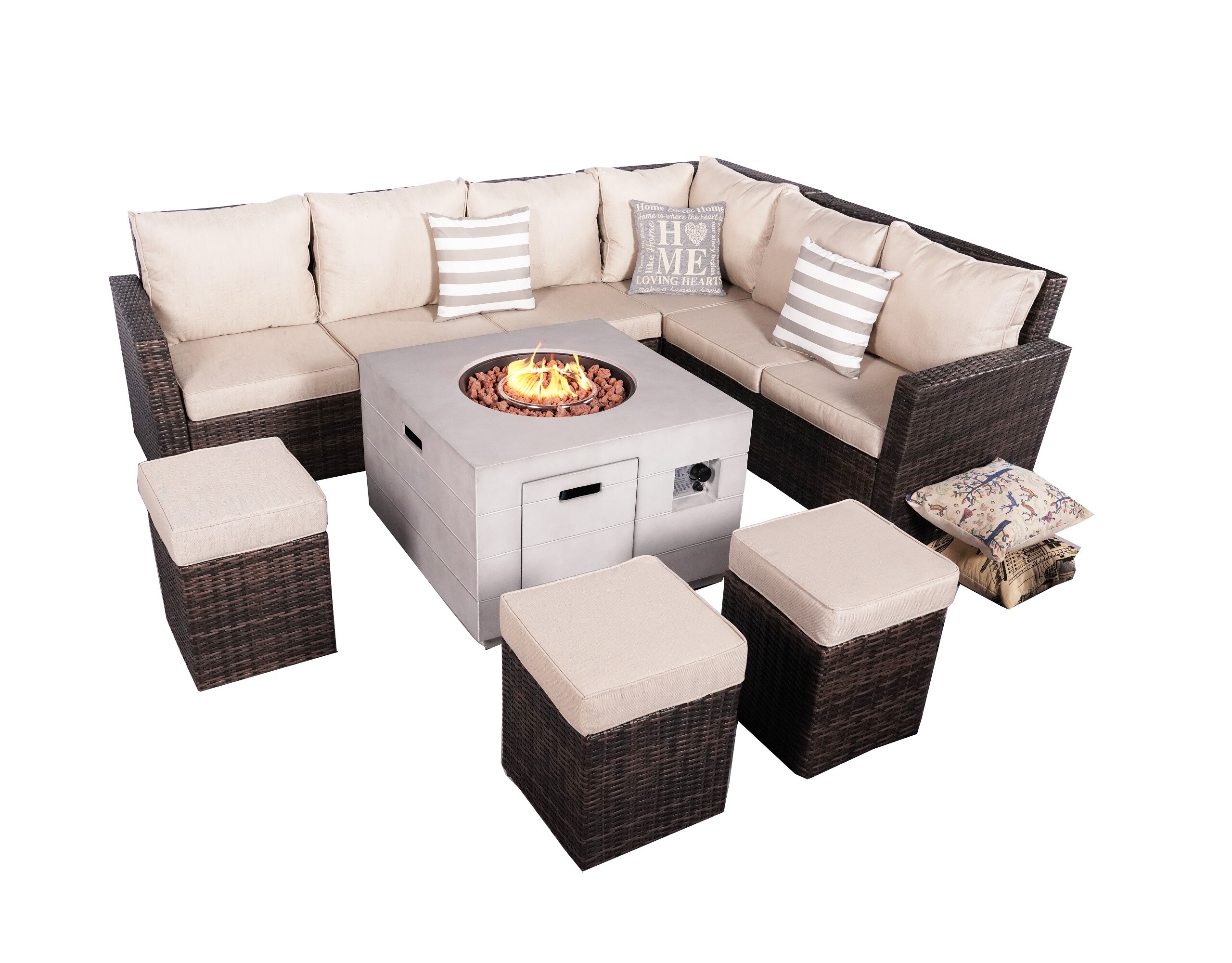 Moda Furnishings MAG-2140-1403-B 8-Piece Wicker Patio Conversation Set with Brown Cushions