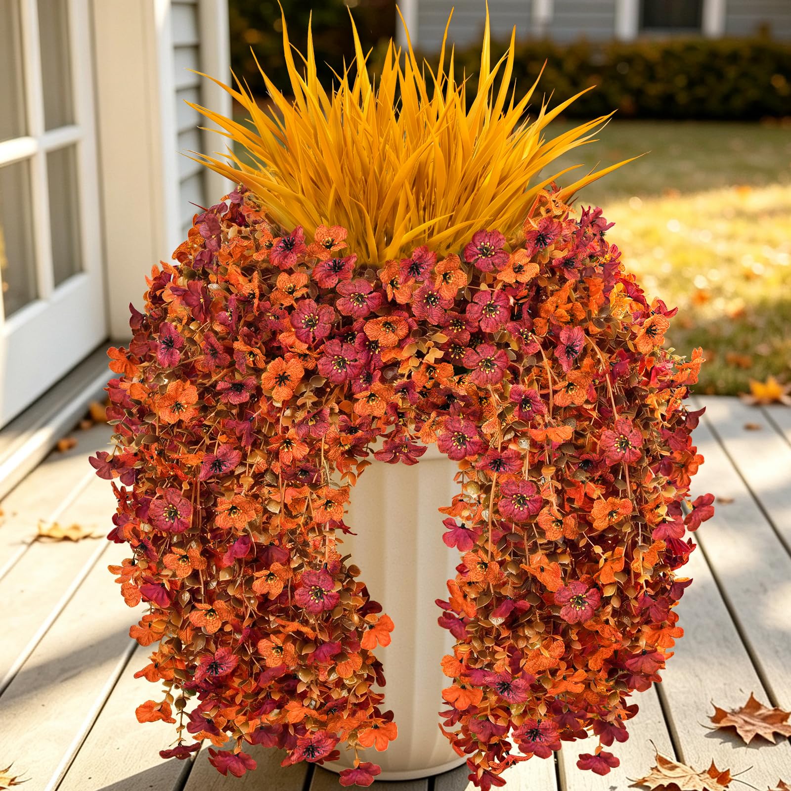 ZHLKING 7Artificial Fall Hanging Flowers Outdoor Fivepetaled Faux Mums ...