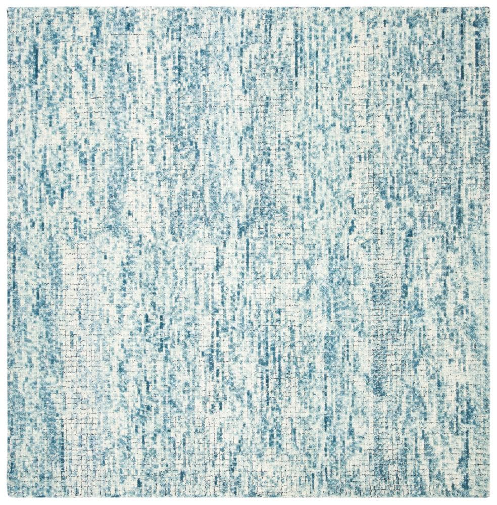 Handcrafted Ivory Abstract Square Wool & Viscose Rug 6'x6'