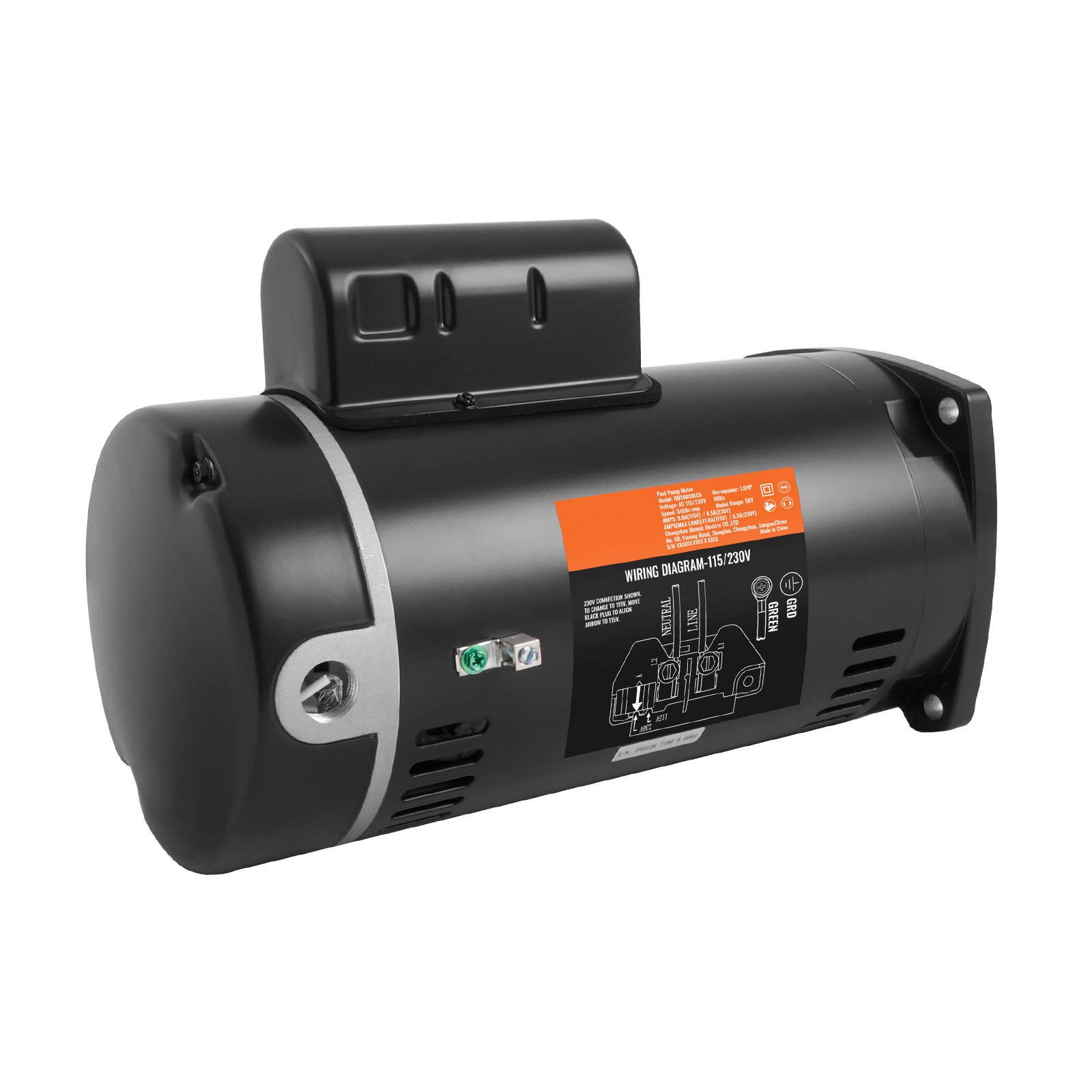 GIVIMO 1-HP 56Y Square-Flange Pool Pump Motor 115-V 230-V Dual-Voltage 3450-RPM CCW Replacement Motor with 90-uF 250-V Capacitor 1.25 Service Factor 0.9-in Shaft and Corrosion-Resistant Steel Housing for Inground and Small Commercial Pools