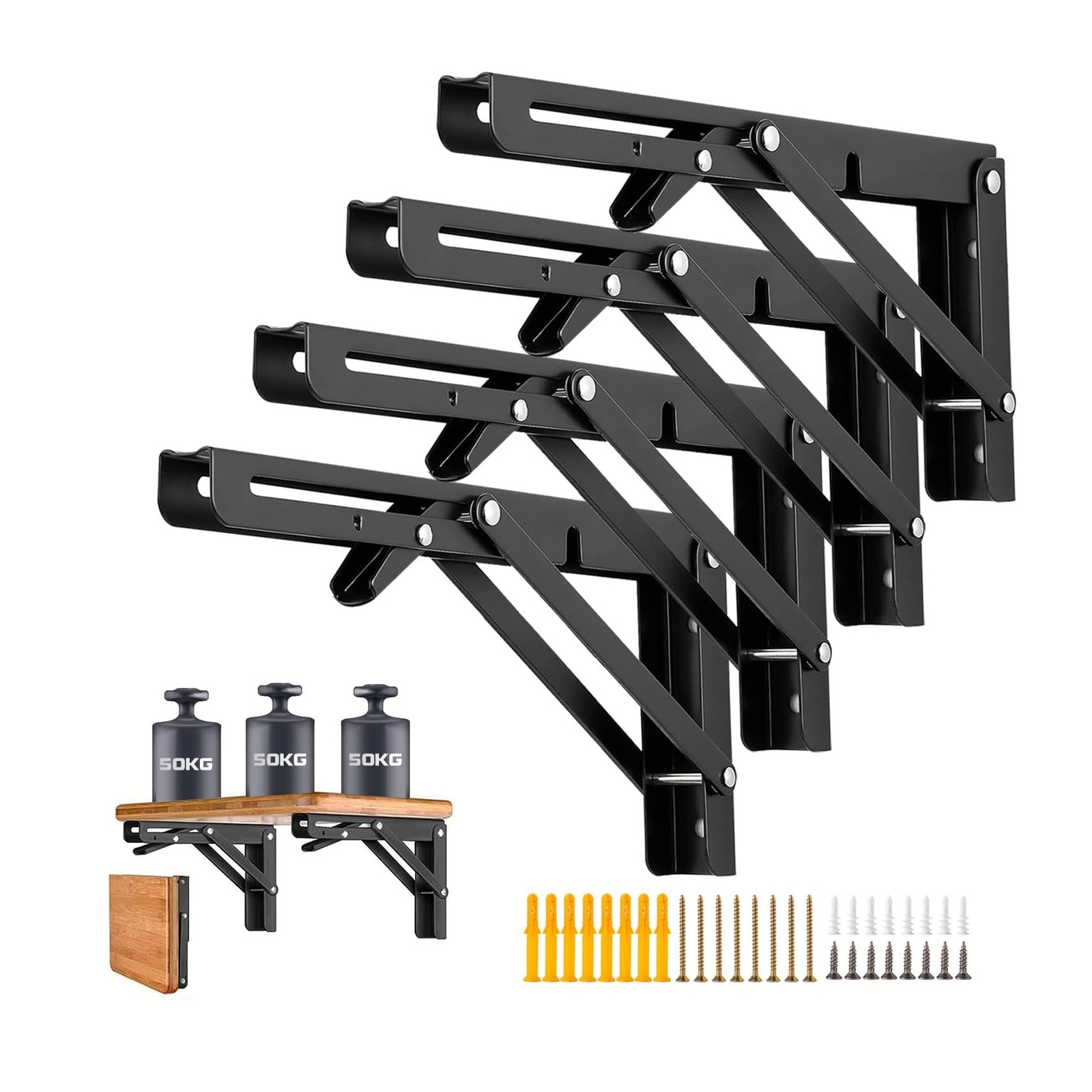 Misopily  4 Pcs Folding Shelf Brackets 18 Inch Heavy Duty Collapsible Triangle Stainless Steel L Brackets for Wood Shelves Max Load 450 lb DIY