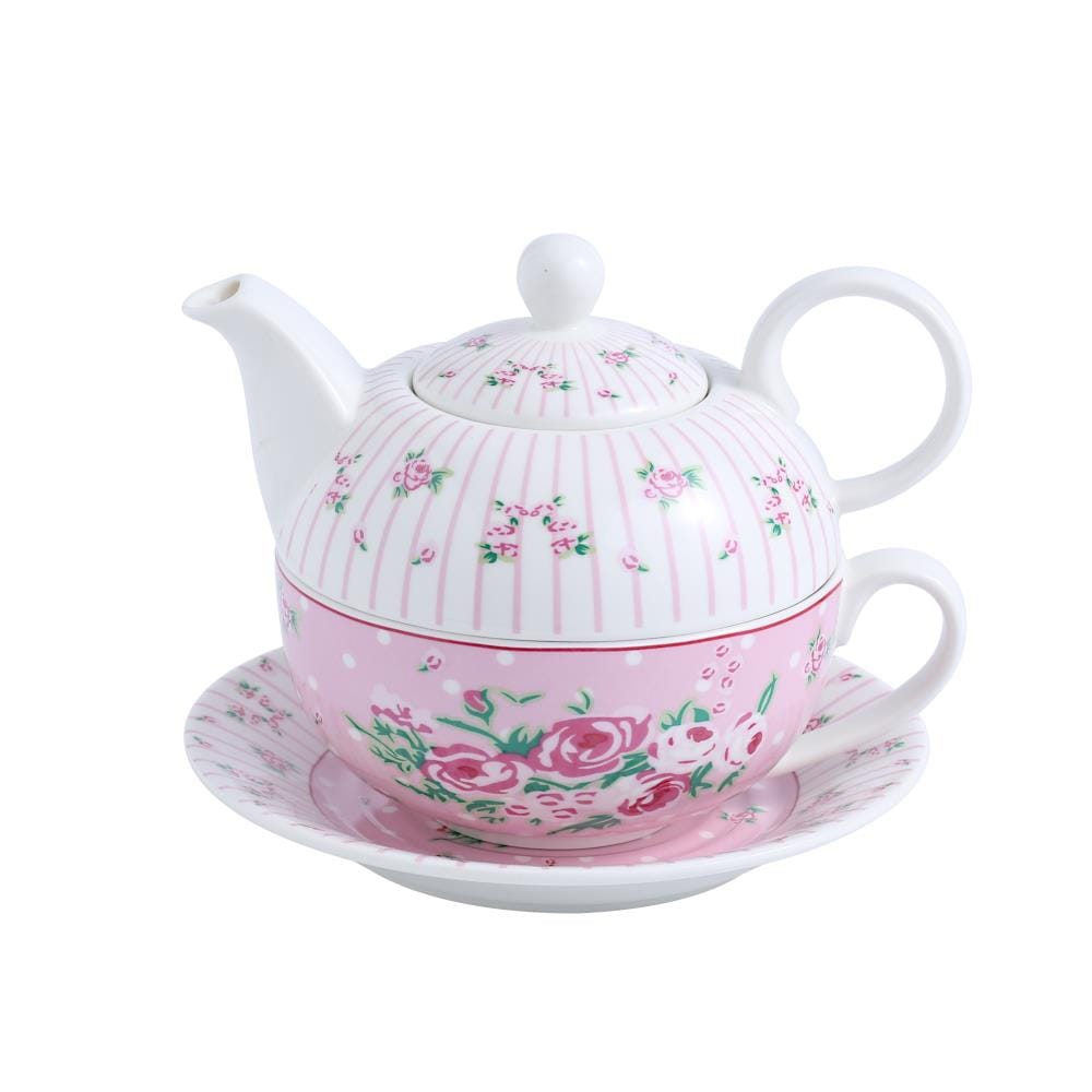 MALACASA Sweet.Time Ceramic Teapot 11 Ounce Tea Set for One Teacup and  Saucer Set in the Serveware department at